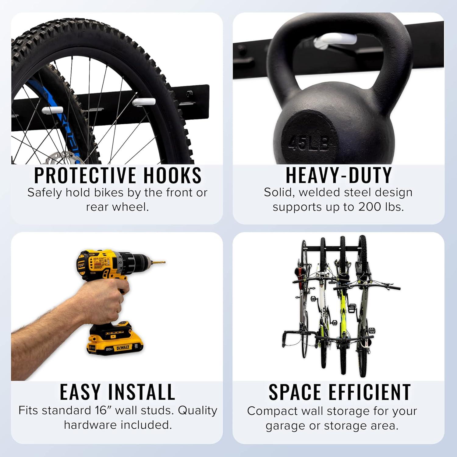 image4 Bike Rack for Garage  Solid Steel Extra Heavy Duty BLAT Bike Rack  Garage Wall Mounted Bicycle StorageXLarge