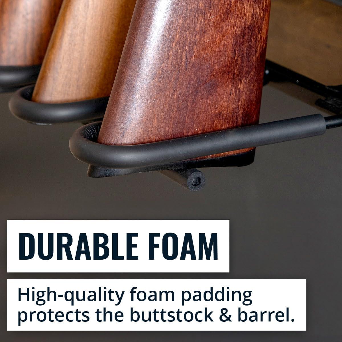 imageBLAT Indoor Gun Rack for Wall Rifle Rack and Shotgun Wall Mount Rustic Wood and Solid Steel Vertical Gun Rack Wall Mount for Home Garage Office or Retail Shop5 Firearms  Wood