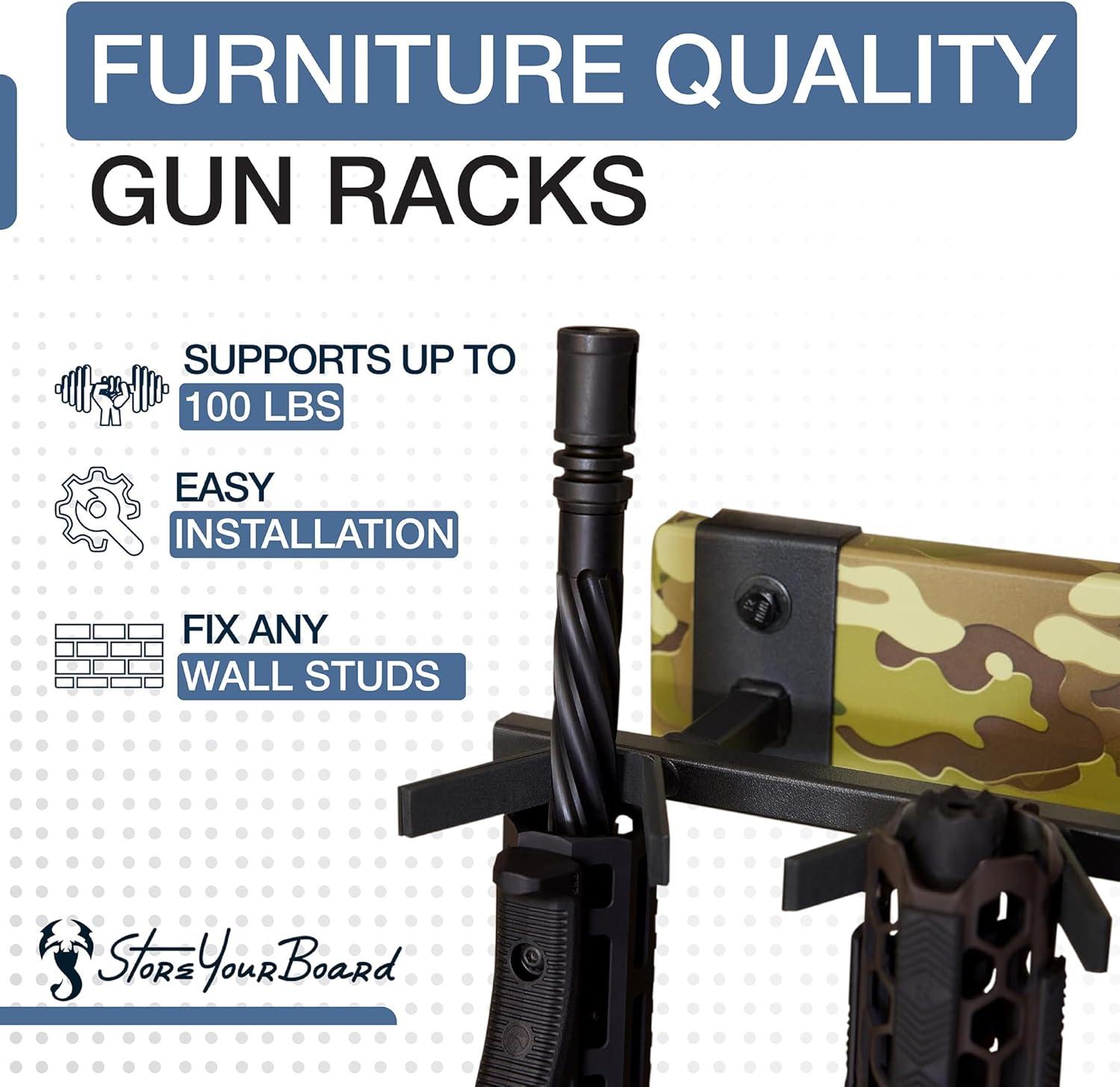 imageBLAT Indoor Gun Rack for Wall Rifle Rack and Shotgun Wall Mount Rustic Wood and Solid Steel Vertical Gun Rack Wall Mount for Home Garage Office or Retail Shop5 Firearms  MultiCam