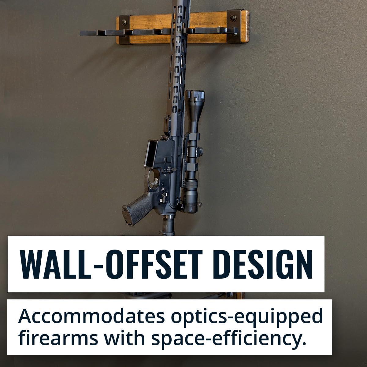 imageBLAT Indoor Gun Rack for Wall Rifle Rack and Shotgun Wall Mount Rustic Wood and Solid Steel Vertical Gun Rack Wall Mount for Home Garage Office or Retail Shop5 Firearms  Wood