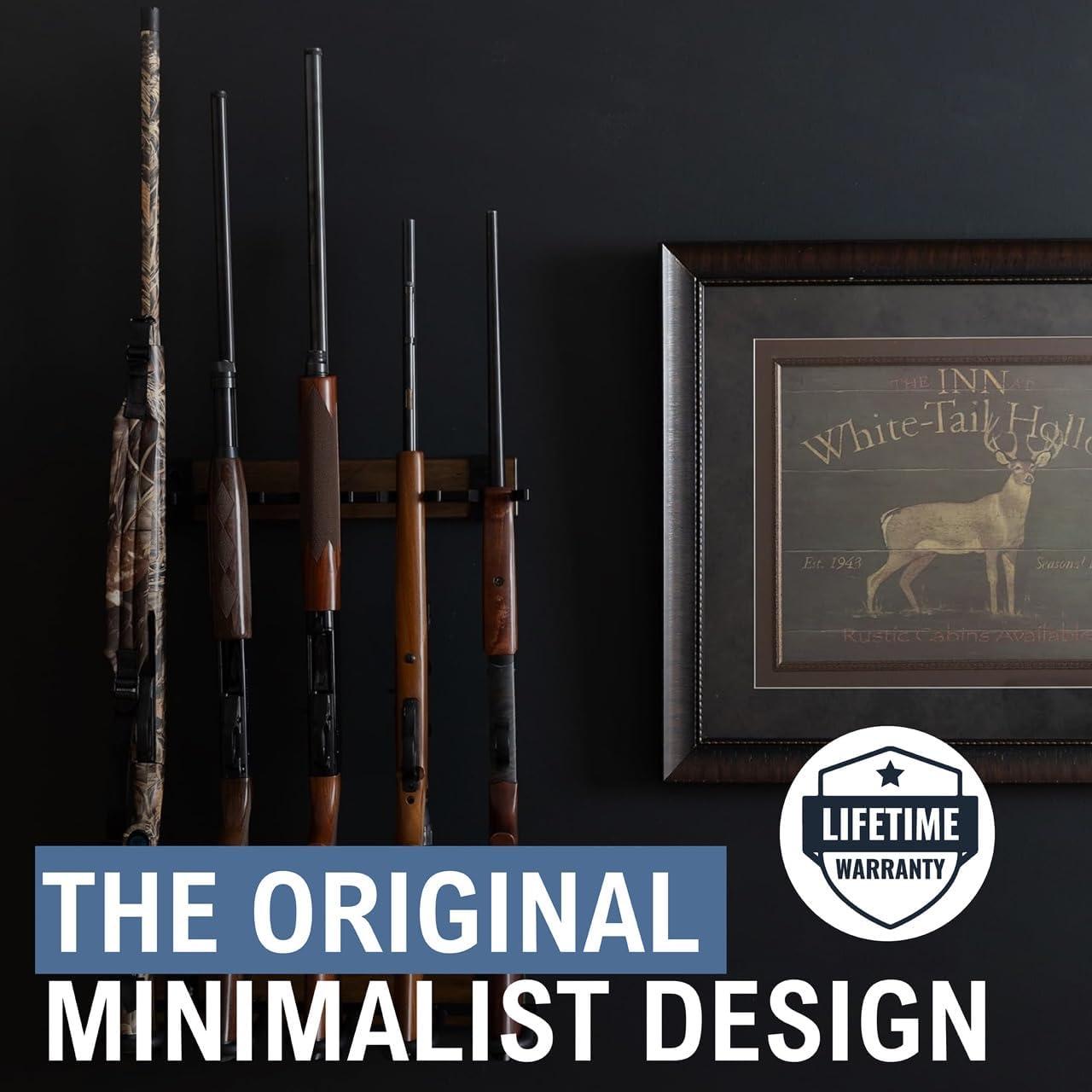 imageBLAT Indoor Gun Rack for Wall Rifle Rack and Shotgun Wall Mount Rustic Wood and Solid Steel Vertical Gun Rack Wall Mount for Home Garage Office or Retail Shop5 Firearms  Wood