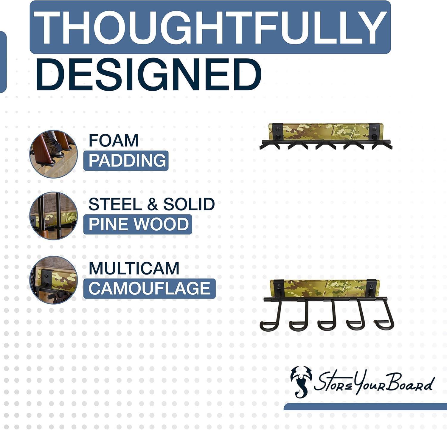 imageBLAT Indoor Gun Rack for Wall Rifle Rack and Shotgun Wall Mount Rustic Wood and Solid Steel Vertical Gun Rack Wall Mount for Home Garage Office or Retail Shop5 Firearms  MultiCam