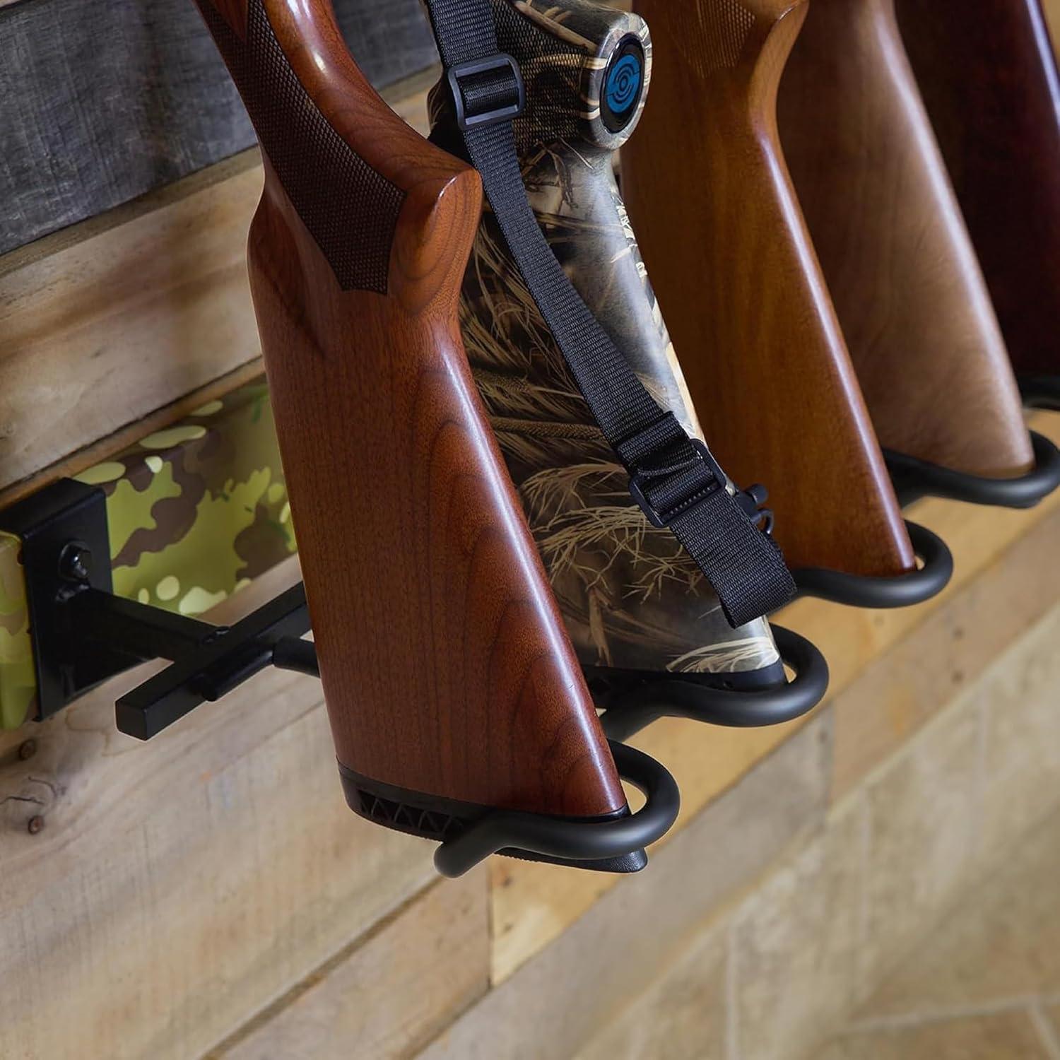 imageBLAT Indoor Gun Rack for Wall Rifle Rack and Shotgun Wall Mount Rustic Wood and Solid Steel Vertical Gun Rack Wall Mount for Home Garage Office or Retail Shop5 Firearms  MultiCam