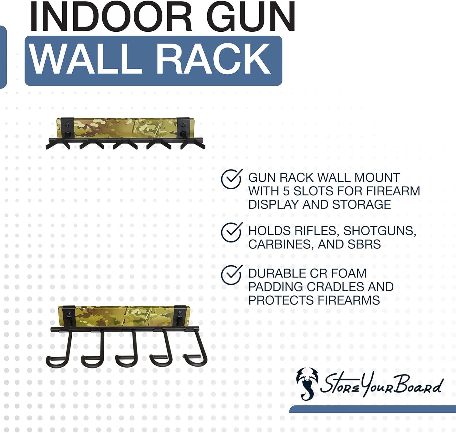 imageBLAT Indoor Gun Rack for Wall Rifle Rack and Shotgun Wall Mount Rustic Wood and Solid Steel Vertical Gun Rack Wall Mount for Home Garage Office or Retail Shop5 Firearms  MultiCam