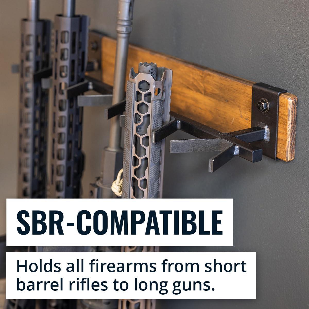 imageBLAT Indoor Gun Rack for Wall Rifle Rack and Shotgun Wall Mount Rustic Wood and Solid Steel Vertical Gun Rack Wall Mount for Home Garage Office or Retail Shop5 Firearms  Wood