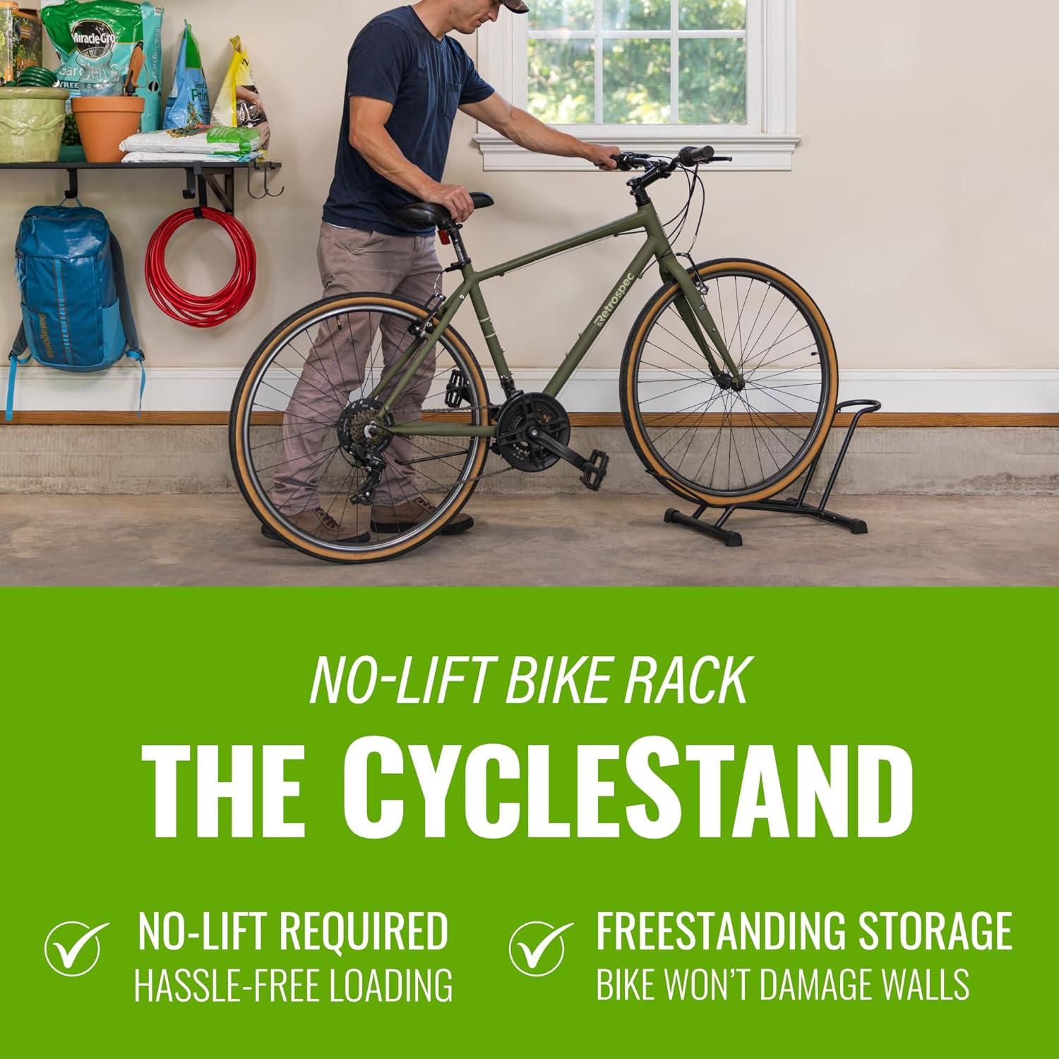 imageCycleStand Bike Floor Stand NoLift Indoor Bicycle Rack for Garage Bike Mount Storage Holds MTB Road and Ebike Stand Bike Parking Rack Fits Tires up to 35