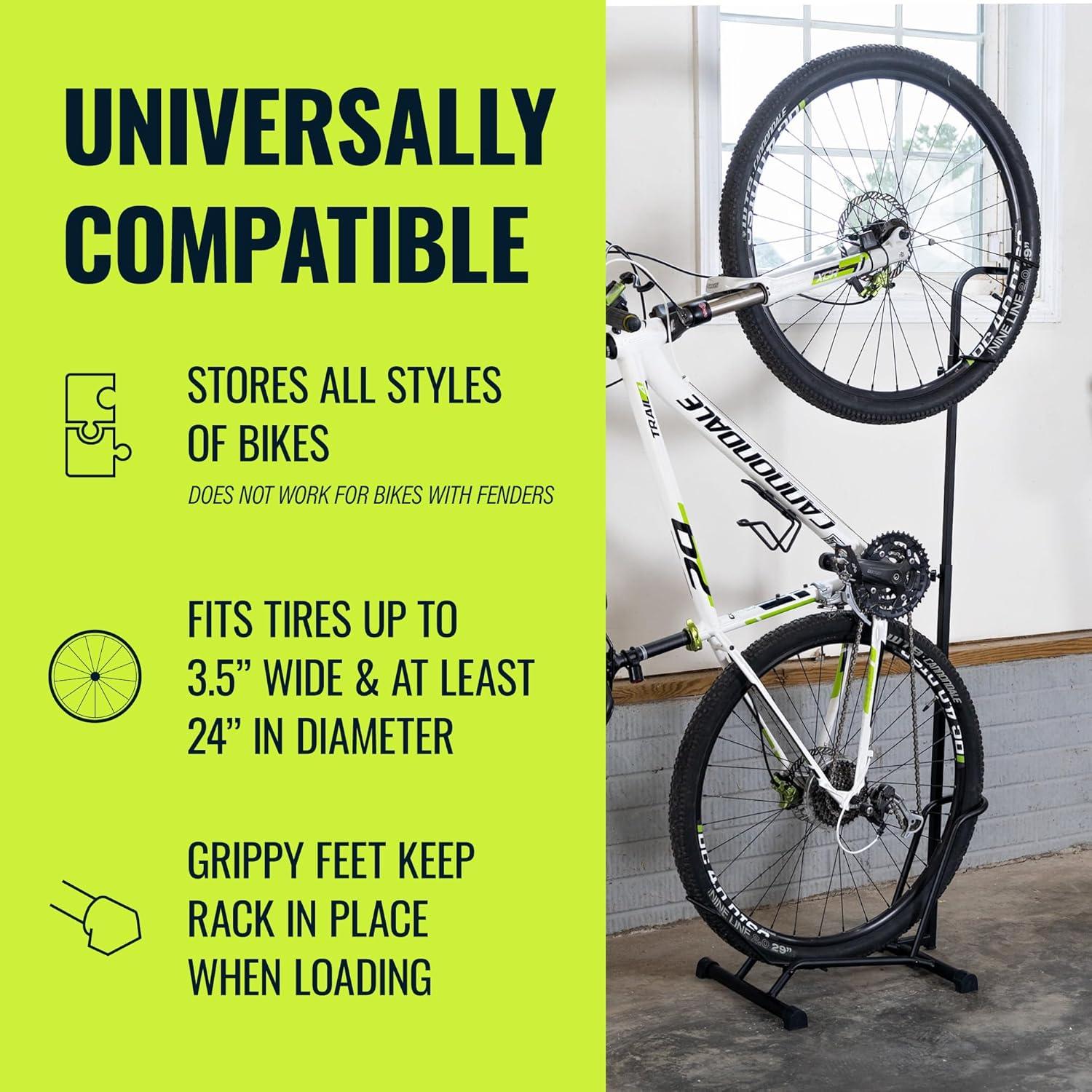 imageCycleStand Pro Vertical Bike Floor Stand Indoor Bicycle Rack for Garage Upright Bike Mount Storage Holds MTB Road and Ebike Stand Bike Parking Rack Fits Tires up to 35