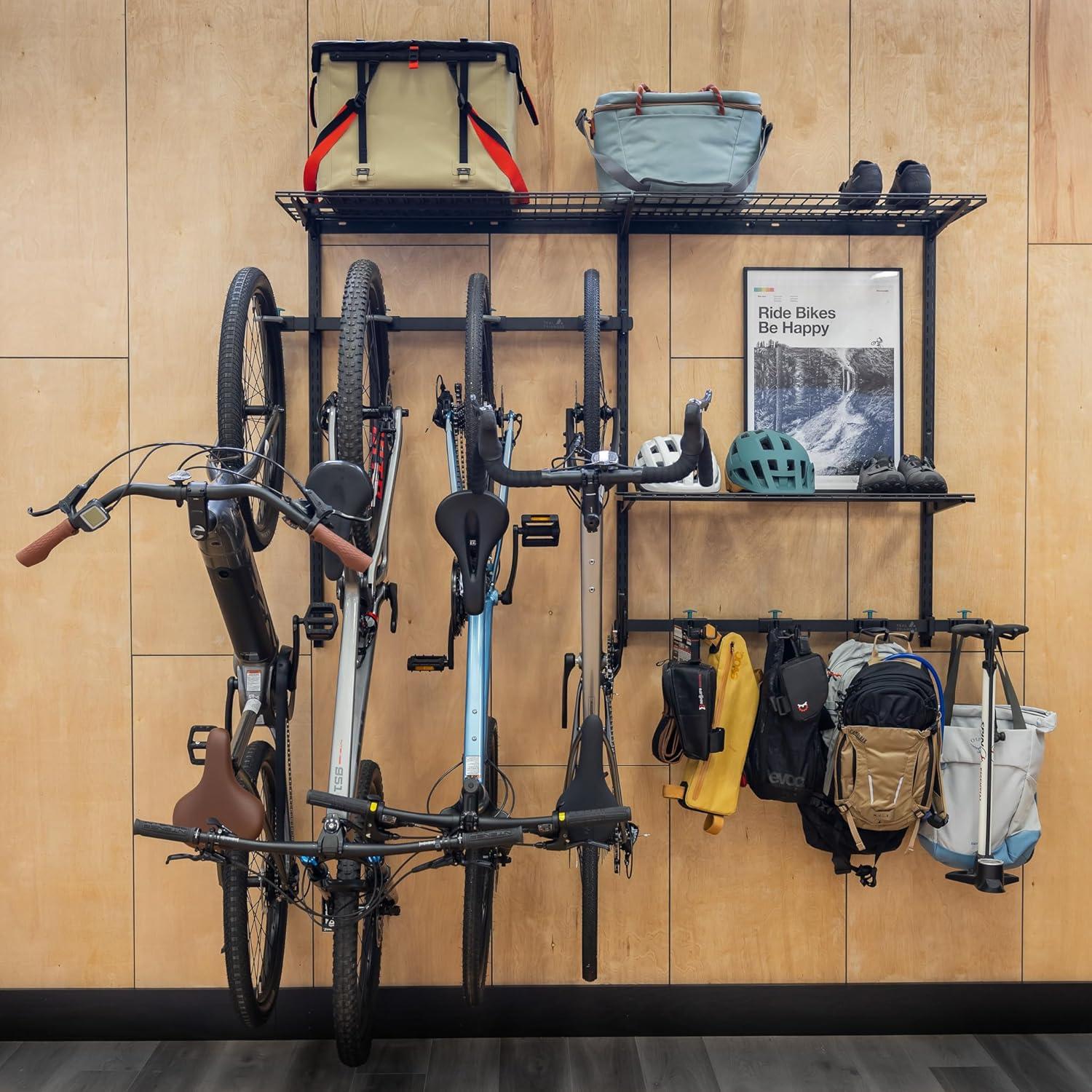 imageGBike Pro Garage Storage System Adjustable 5 Bike Rack With Shelves Vertical Wall Organizer Bicycle Hanging Hooks Holds 500 Lbs