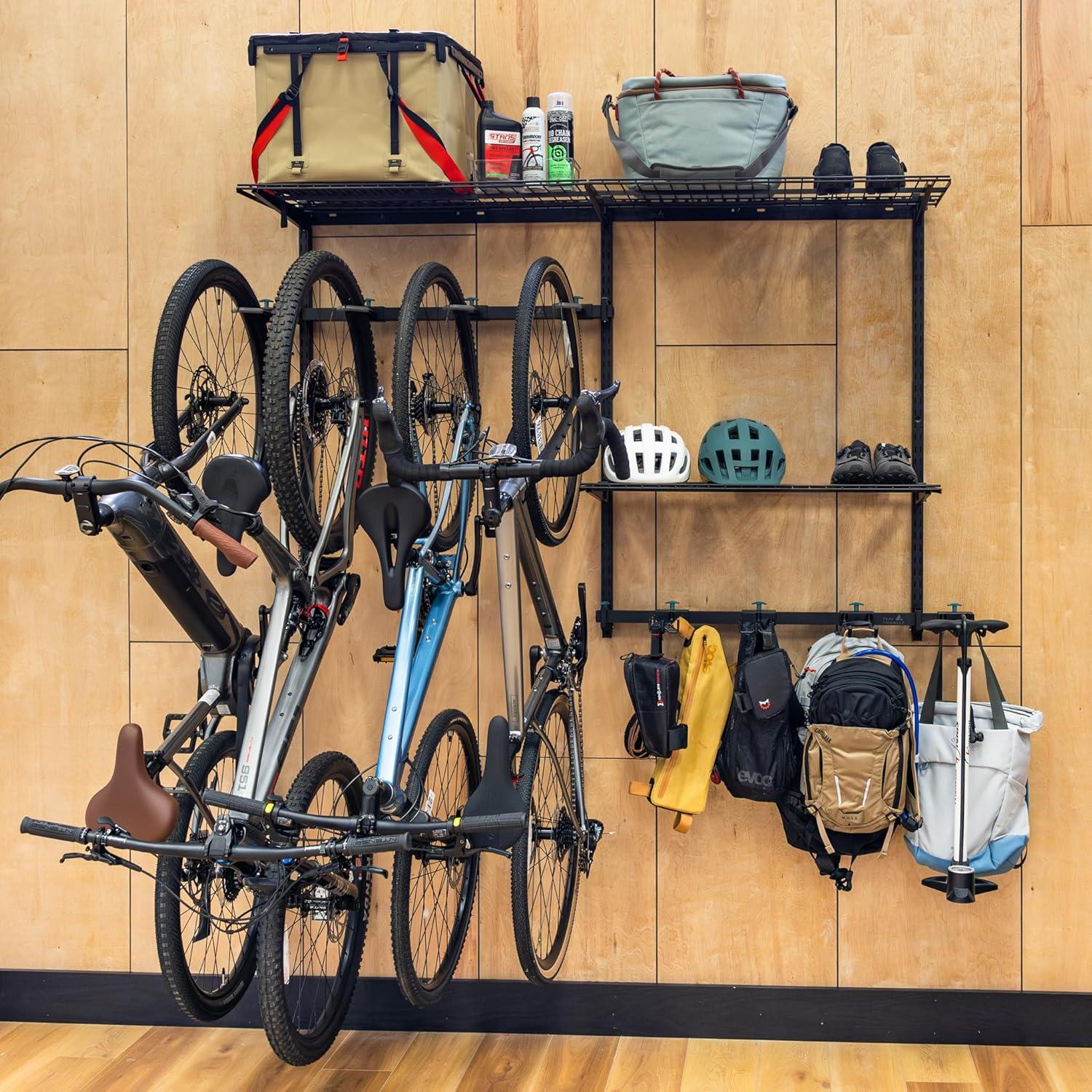 imageGBike Pro Garage Storage System Adjustable 5 Bike Rack With Shelves Vertical Wall Organizer Bicycle Hanging Hooks Holds 500 Lbs