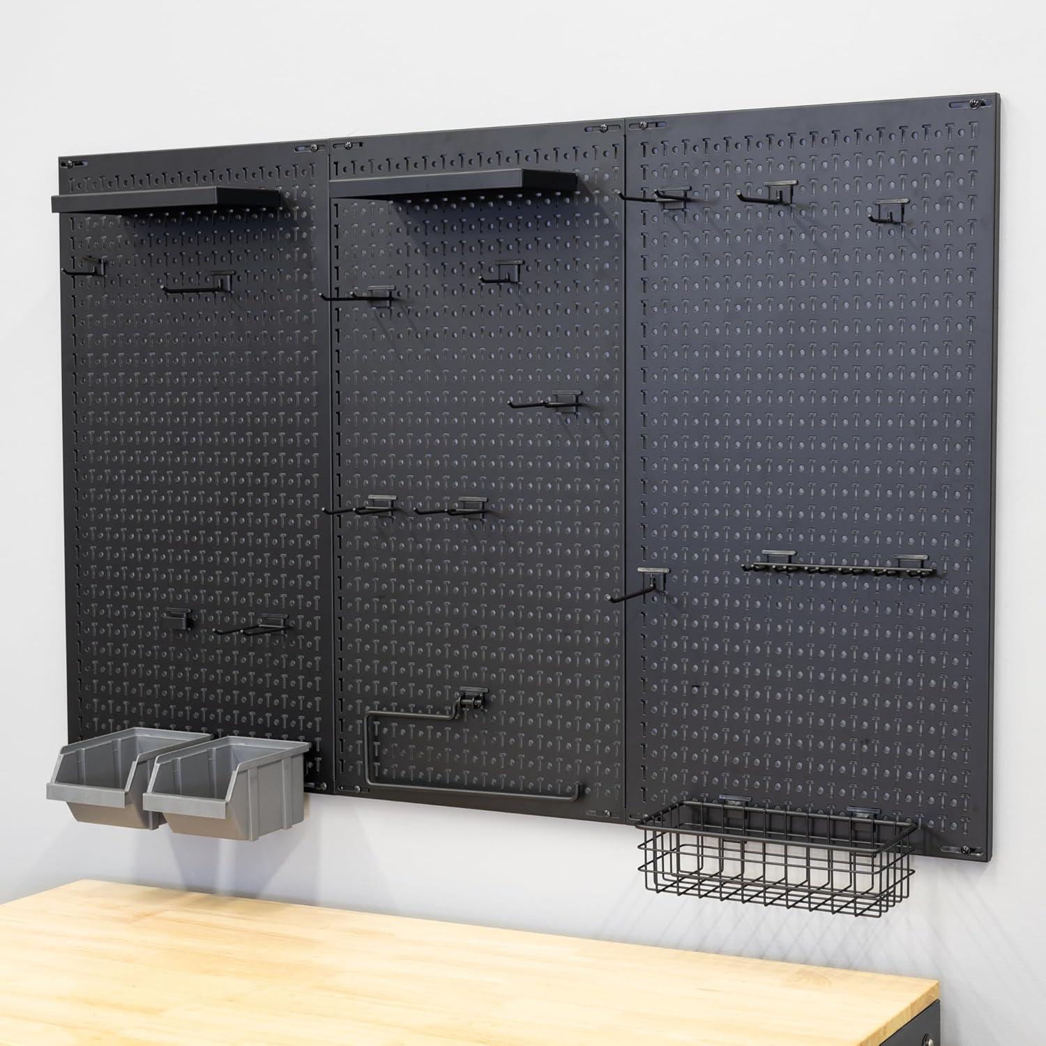 imageHeavyDuty Pegboard Wall Kit 13 Lockable Attachments Garage Organization ampamp Storage 2 Panel Pegboard System Solid Steel Holds 300 lbs 34 in x 32 in3 Panel