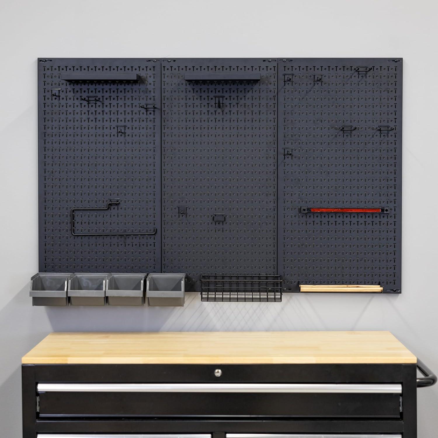 imageHeavyDuty Pegboard Wall Kit 13 Lockable Attachments Garage Organization ampamp Storage 2 Panel Pegboard System Solid Steel Holds 300 lbs 34 in x 32 in3 Panel PRO