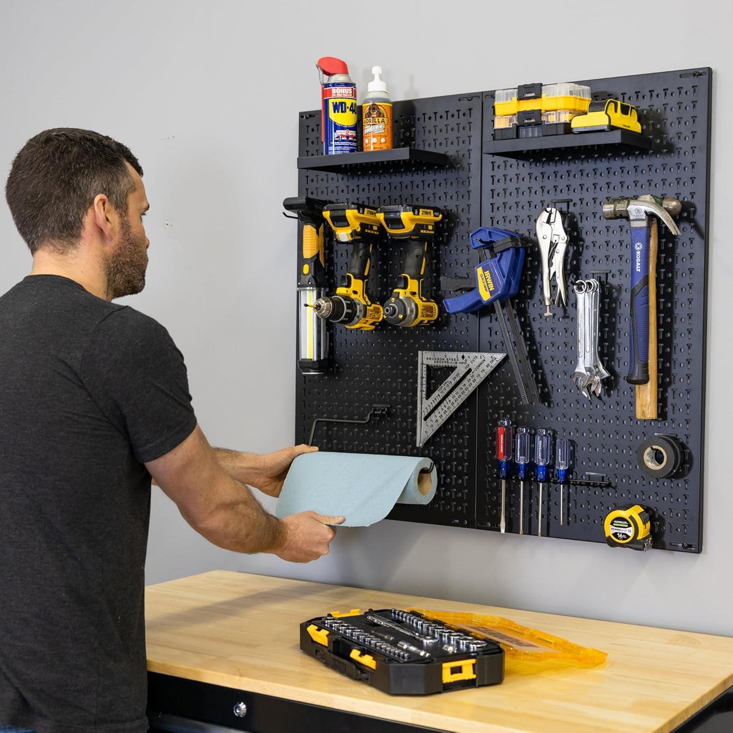 imageHeavyDuty Pegboard Wall Kit 13 Lockable Attachments Garage Organization ampamp Storage 2 Panel Pegboard System Solid Steel Holds 300 lbs 34 in x 32 in2 Panel
