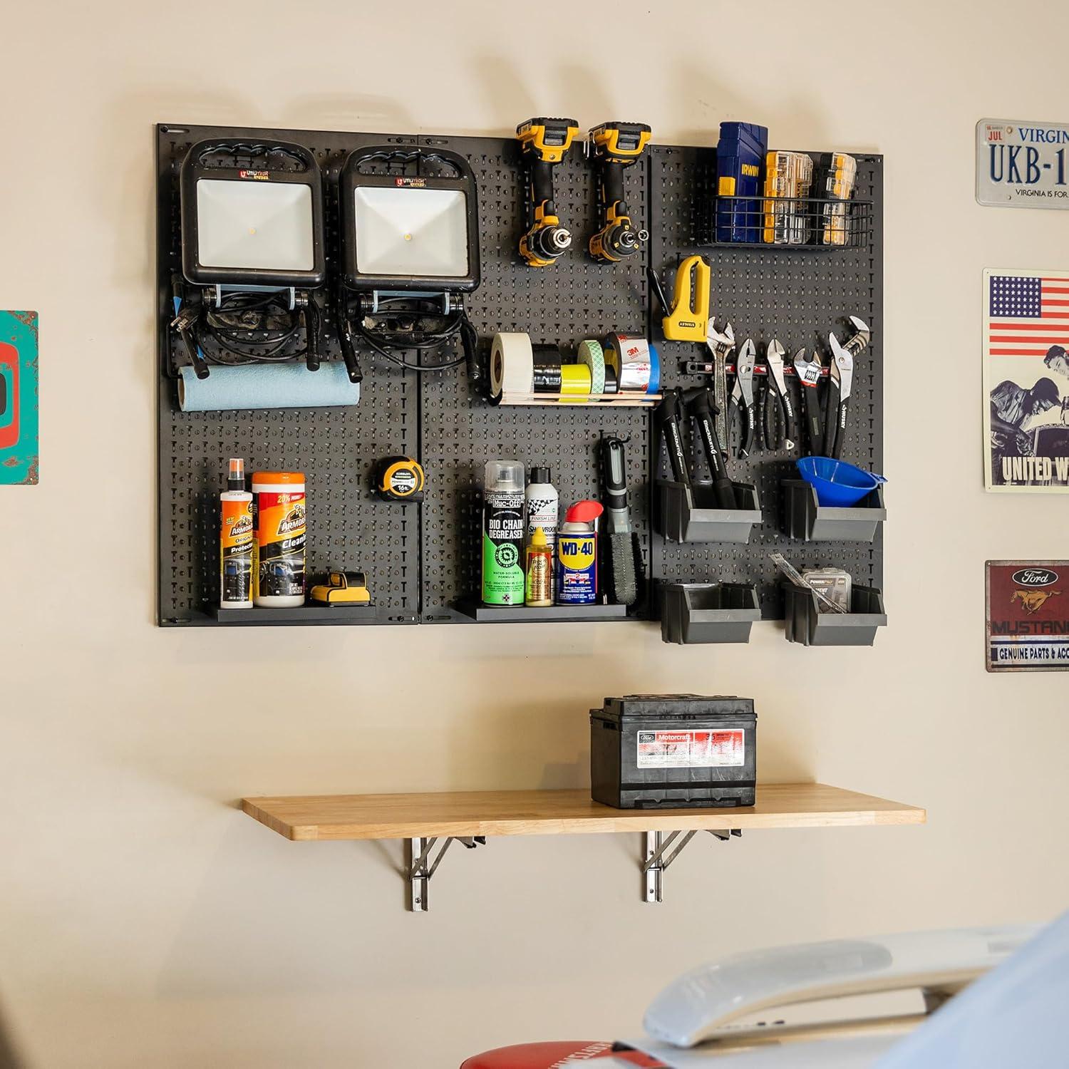 imageHeavyDuty Pegboard Wall Kit 13 Lockable Attachments Garage Organization ampamp Storage 2 Panel Pegboard System Solid Steel Holds 300 lbs 34 in x 32 in3 Panel PRO