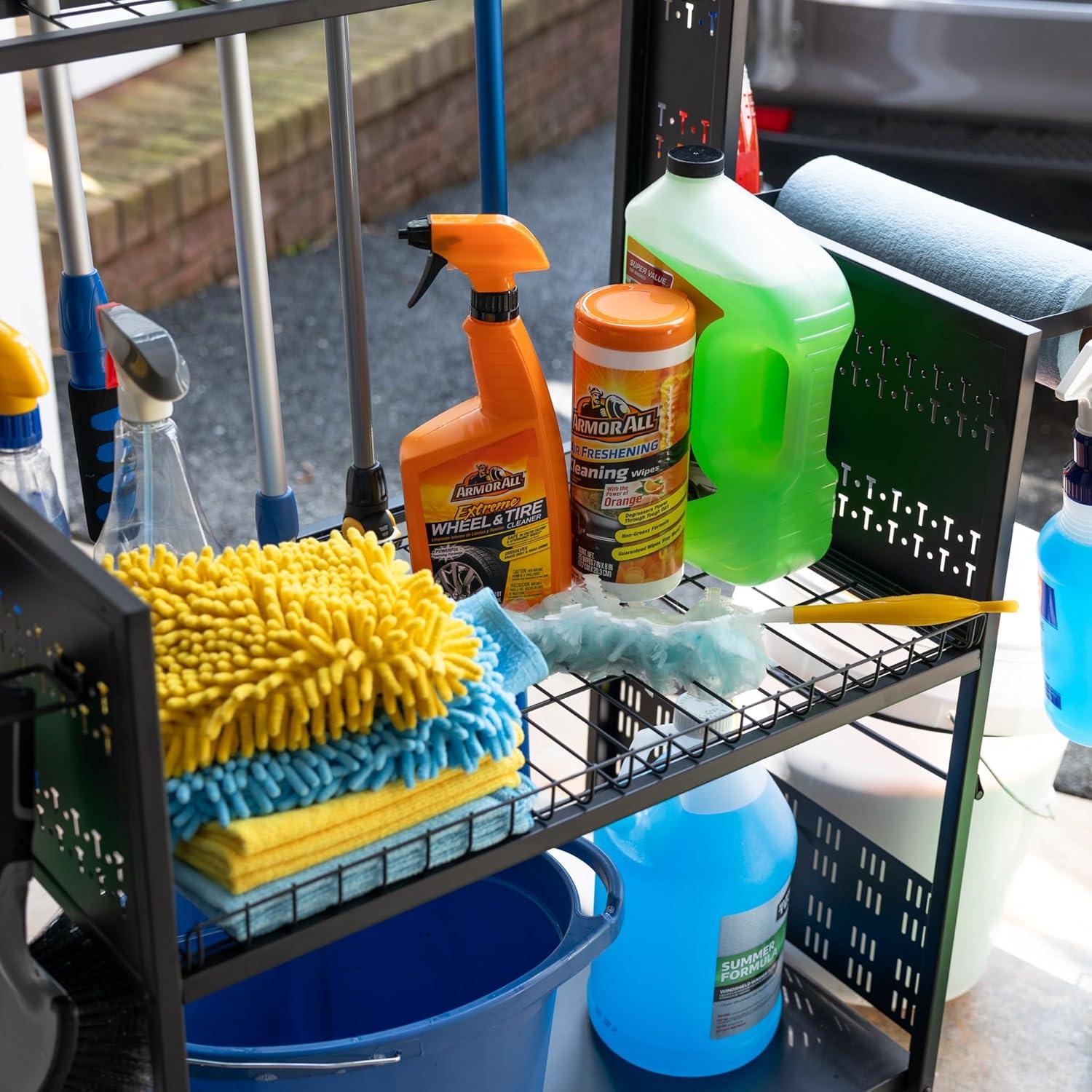 imageLarge Cleaning Caddy with Wheels 3 Tiered Rolling Cart Auto Detailing Cart Car Truck SUV Boat RV Rolling Cleaning Caddy Polisher Holder 37 in x 17 in x 26 in Solid Steel Holds 250 lbs