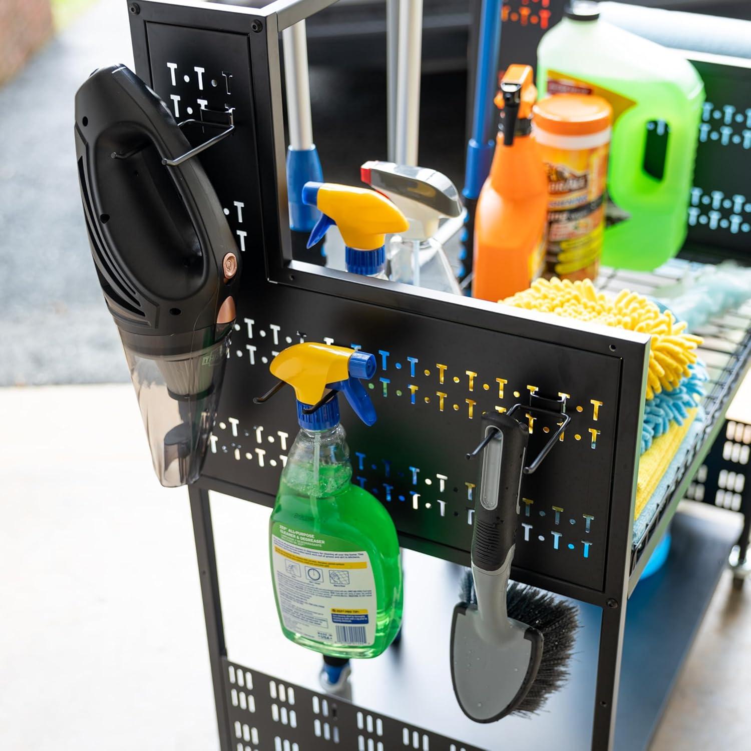 imageLarge Cleaning Caddy with Wheels 3 Tiered Rolling Cart Auto Detailing Cart Car Truck SUV Boat RV Rolling Cleaning Caddy Polisher Holder 37 in x 17 in x 26 in Solid Steel Holds 250 lbs