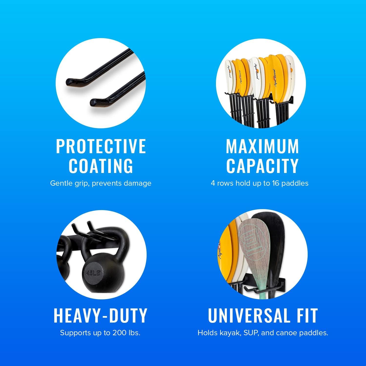 imagePaddle Storage Wall Rack Kayak SUP Canoe Paddles Indoor Organizer Solid Steel Hanging Hooks CompactUltimate