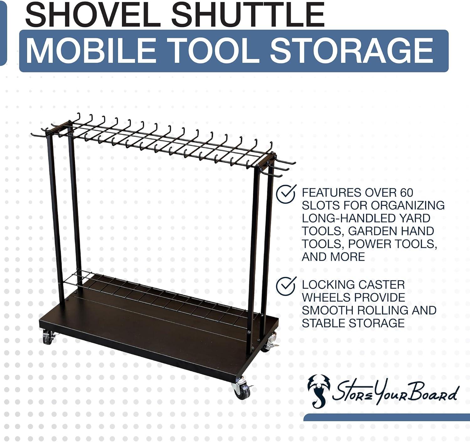 imageShovel Shuttle Mobile Tool Storage Garden Cart on Wheels Freestanding Garden Organizer Holds Rakes Power Tools Rolling Yard Tool Organizer