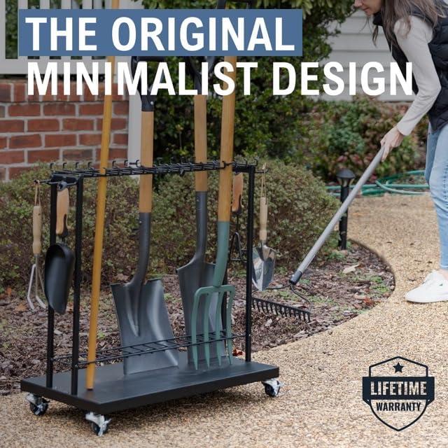 imageShovel Shuttle Mobile Tool Storage Garden Cart on Wheels Freestanding Garden Organizer Holds Rakes Power Tools Rolling Yard Tool Organizer