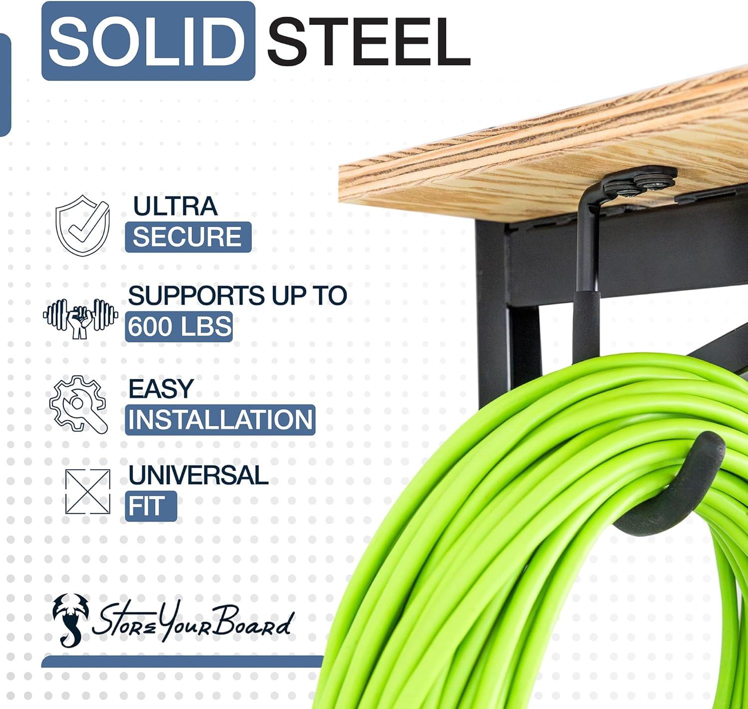 imageStoreYourBoard 24 Inch Heavy Duty Shelf Brackets Set of 4 for 2 x 4 DIY Garage Wall Shelves Holds 600 lbs Solid Steel Includes 6 Hooks for Hanging Storage 2375quot x 1quot x 95quot2 x 4