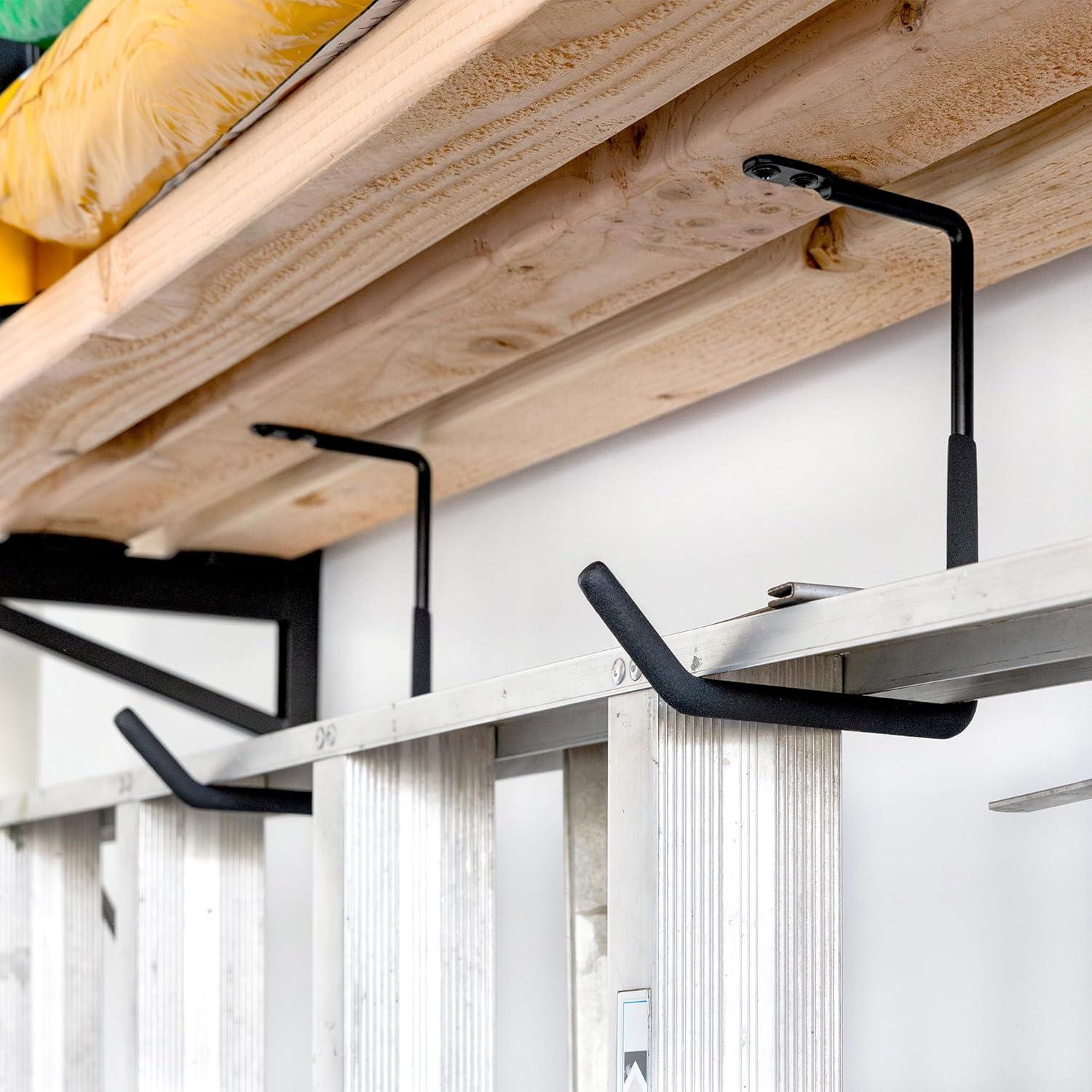 imageStoreYourBoard 24 Inch Heavy Duty Shelf Brackets Set of 4 for 2 x 4 DIY Garage Wall Shelves Holds 600 lbs Solid Steel Includes 6 Hooks for Hanging Storage 2375quot x 1quot x 95quot1 x 4