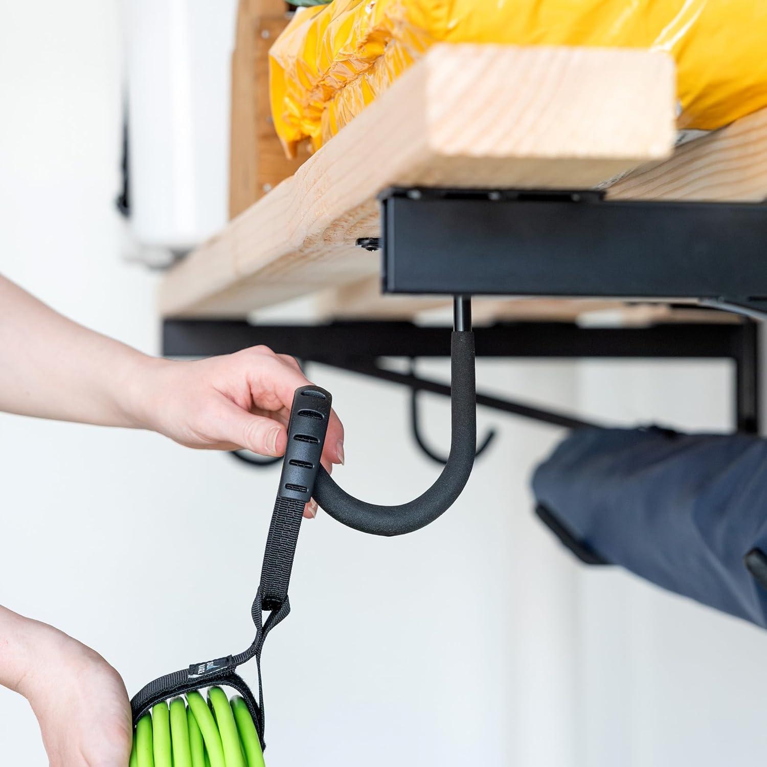 imageStoreYourBoard 24 Inch Heavy Duty Shelf Brackets Set of 4 for 2 x 4 DIY Garage Wall Shelves Holds 600 lbs Solid Steel Includes 6 Hooks for Hanging Storage 2375quot x 1quot x 95quot2 x 4