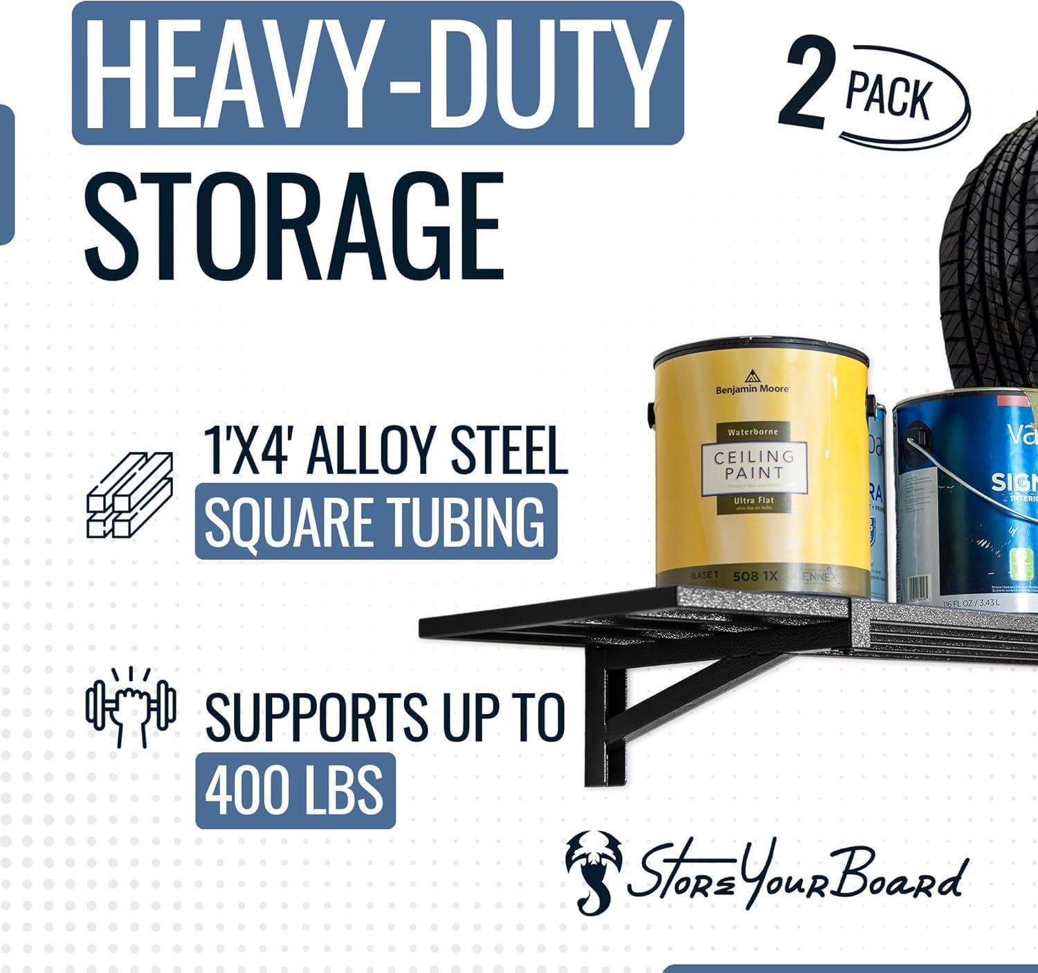 imageStoreYourBoard 2Pack Heavy Duty Wall Shelves  WallMounted Garage Storage Shelving and Organization for Sheds Closets or Utility Rooms  Holds 200 lbs 2ft x 4ft BlackBlack