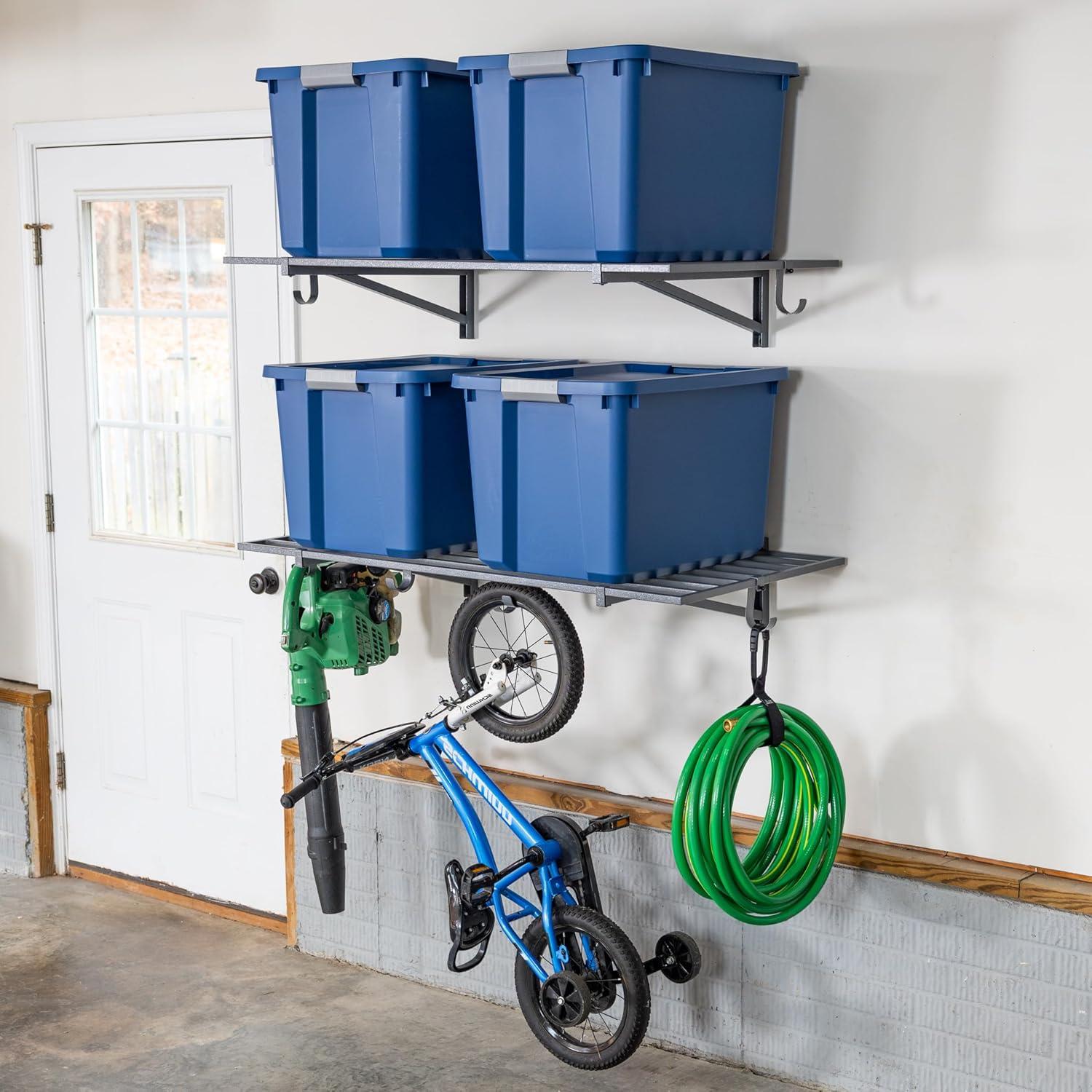 imageStoreYourBoard 2Pack Heavy Duty Wall Shelves  WallMounted Garage Storage Shelving and Organization for Sheds Closets or Utility Rooms  Holds 200 lbs 2ft x 4ft BlackHammered Gray