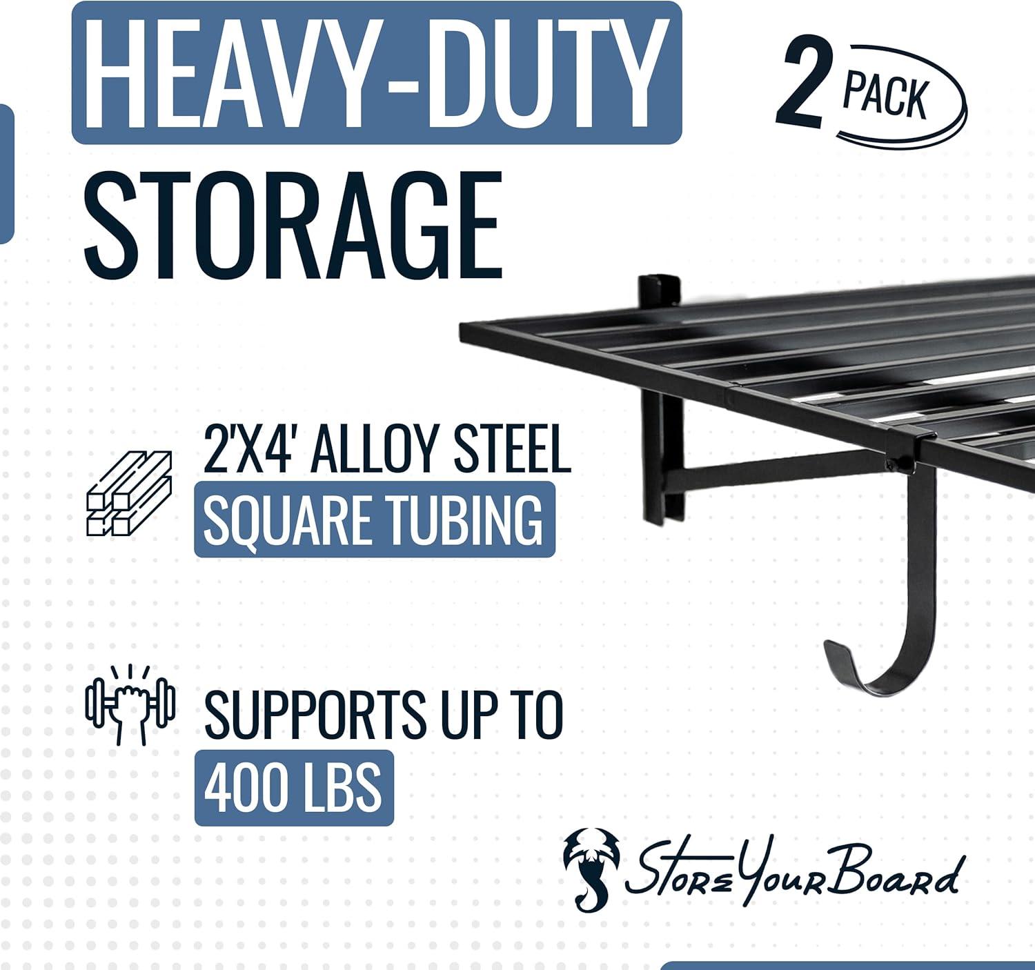 imageStoreYourBoard 2Pack Heavy Duty Wall Shelves  WallMounted Garage Storage Shelving and Organization for Sheds Closets or Utility Rooms  Holds 200 lbs 2ft x 4ft BlackBlack