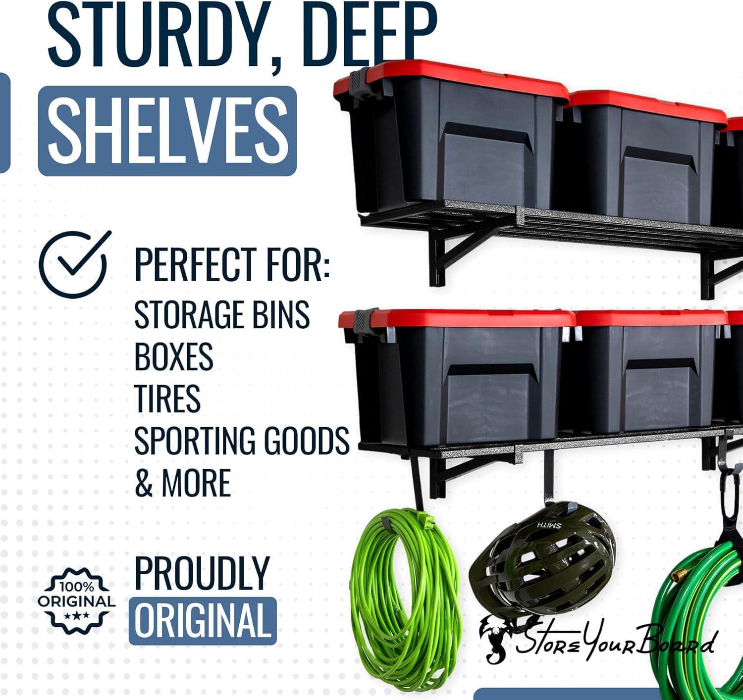 imageStoreYourBoard 2Pack Heavy Duty Wall Shelves  WallMounted Garage Storage Shelving and Organization for Sheds Closets or Utility Rooms  Holds 200 lbs 2ft x 4ft BlackBlack