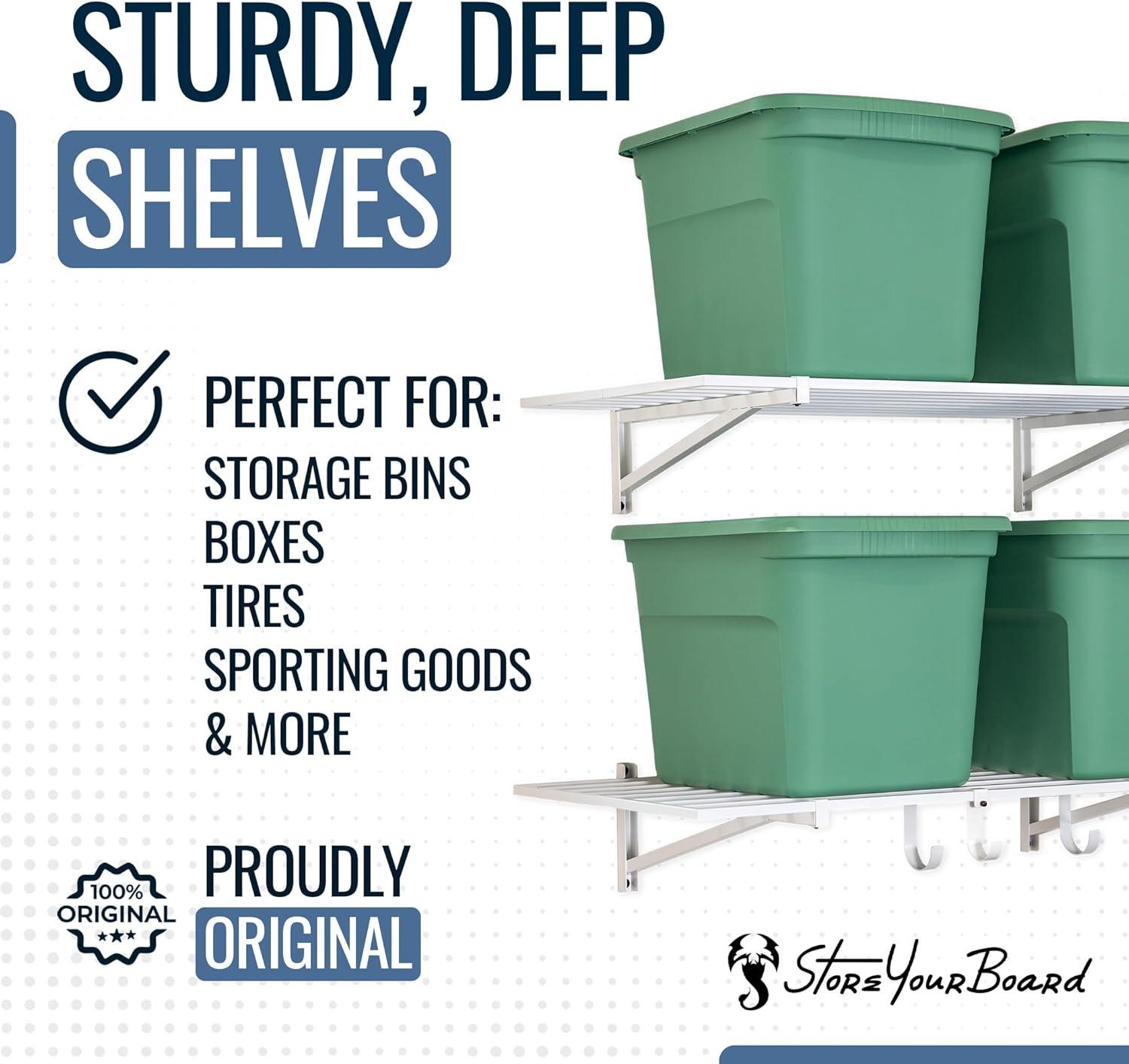 imageStoreYourBoard 2Pack Heavy Duty Wall Shelves  WallMounted Garage Storage Shelving and Organization for Sheds Closets or Utility Rooms  Holds 200 lbs 2ft x 4ft BlackWhite