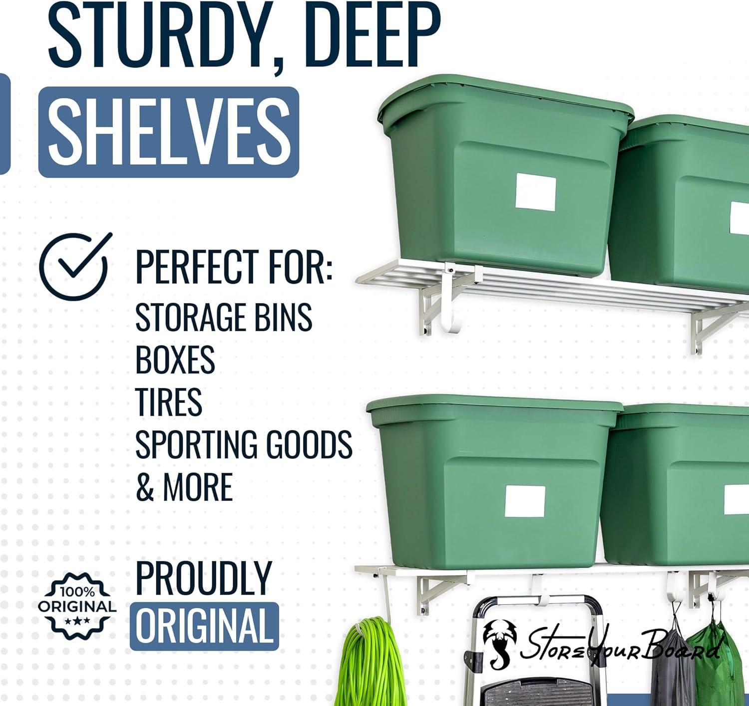 imageStoreYourBoard 2Pack Heavy Duty Wall Shelves  WallMounted Garage Storage Shelving and Organization for Sheds Closets or Utility Rooms  Holds 200 lbs 2ft x 4ft BlackWhite