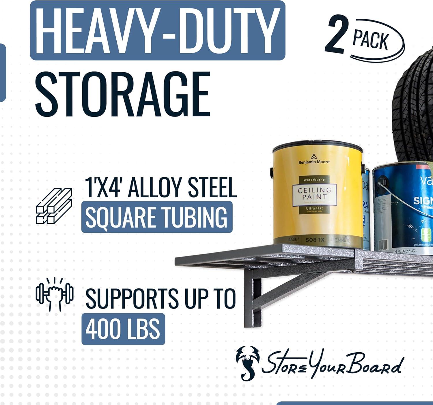 imageStoreYourBoard 2Pack Heavy Duty Wall Shelves  WallMounted Garage Storage Shelving and Organization for Sheds Closets or Utility Rooms  Holds 200 lbs 2ft x 4ft BlackHammered Gray