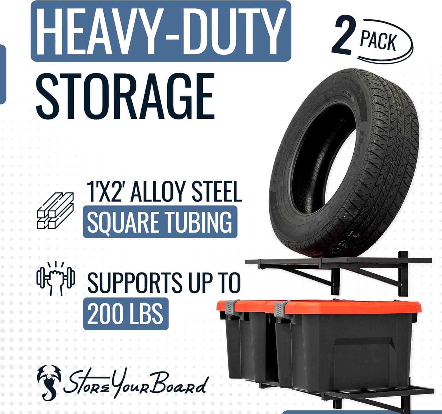 imageStoreYourBoard 2Pack Heavy Duty Wall Shelves  WallMounted Garage Storage Shelving and Organization for Sheds Closets or Utility Rooms  Holds 200 lbs 2ft x 4ft BlackBlack