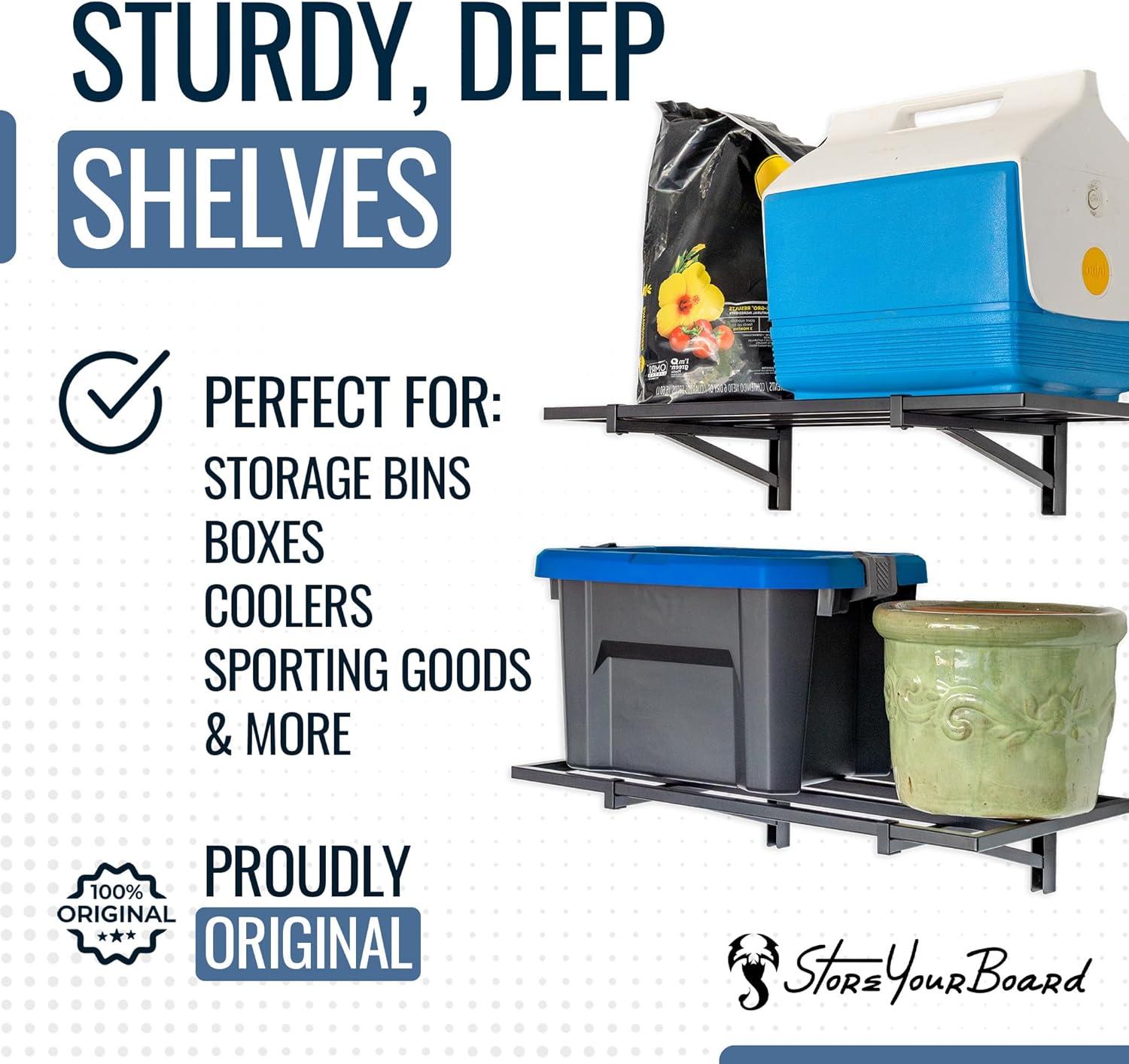 imageStoreYourBoard 2Pack Heavy Duty Wall Shelves  WallMounted Garage Storage Shelving and Organization for Sheds Closets or Utility Rooms  Holds 200 lbs 2ft x 4ft BlackBlack