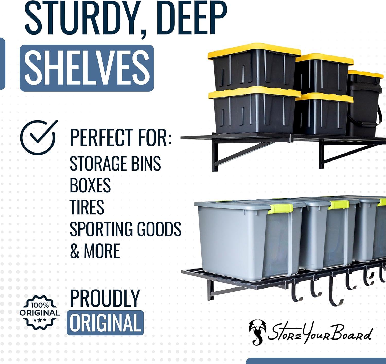 imageStoreYourBoard 2Pack Heavy Duty Wall Shelves  WallMounted Garage Storage Shelving and Organization for Sheds Closets or Utility Rooms  Holds 200 lbs 2ft x 4ft BlackBlack