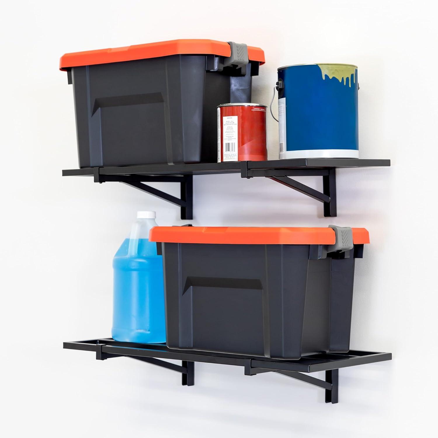 imageStoreYourBoard 2Pack Heavy Duty Wall Shelves  WallMounted Garage Storage Shelving and Organization for Sheds Closets or Utility Rooms  Holds 200 lbs 2ft x 4ft BlackBlack