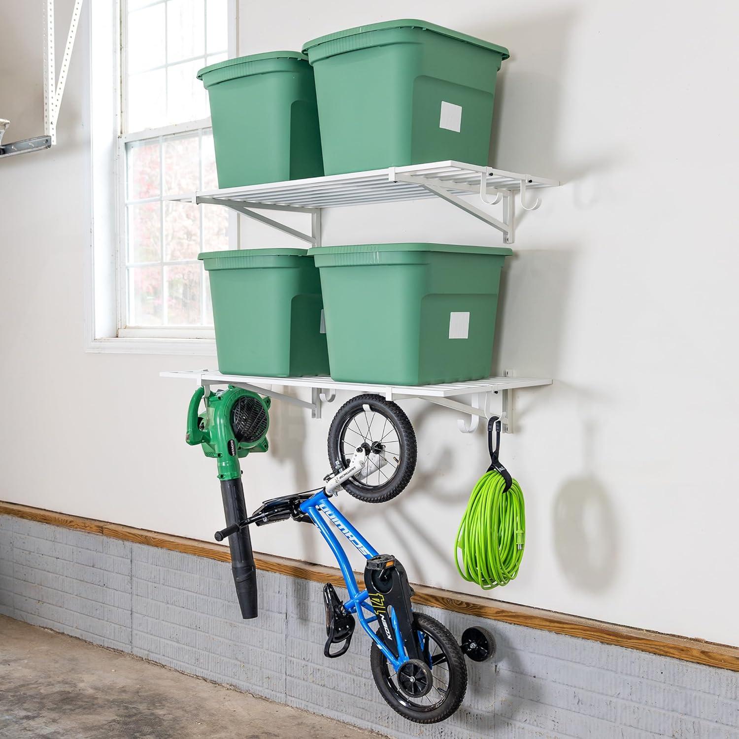 imageStoreYourBoard 2Pack Heavy Duty Wall Shelves  WallMounted Garage Storage Shelving and Organization for Sheds Closets or Utility Rooms  Holds 200 lbs 2ft x 4ft BlackWhite