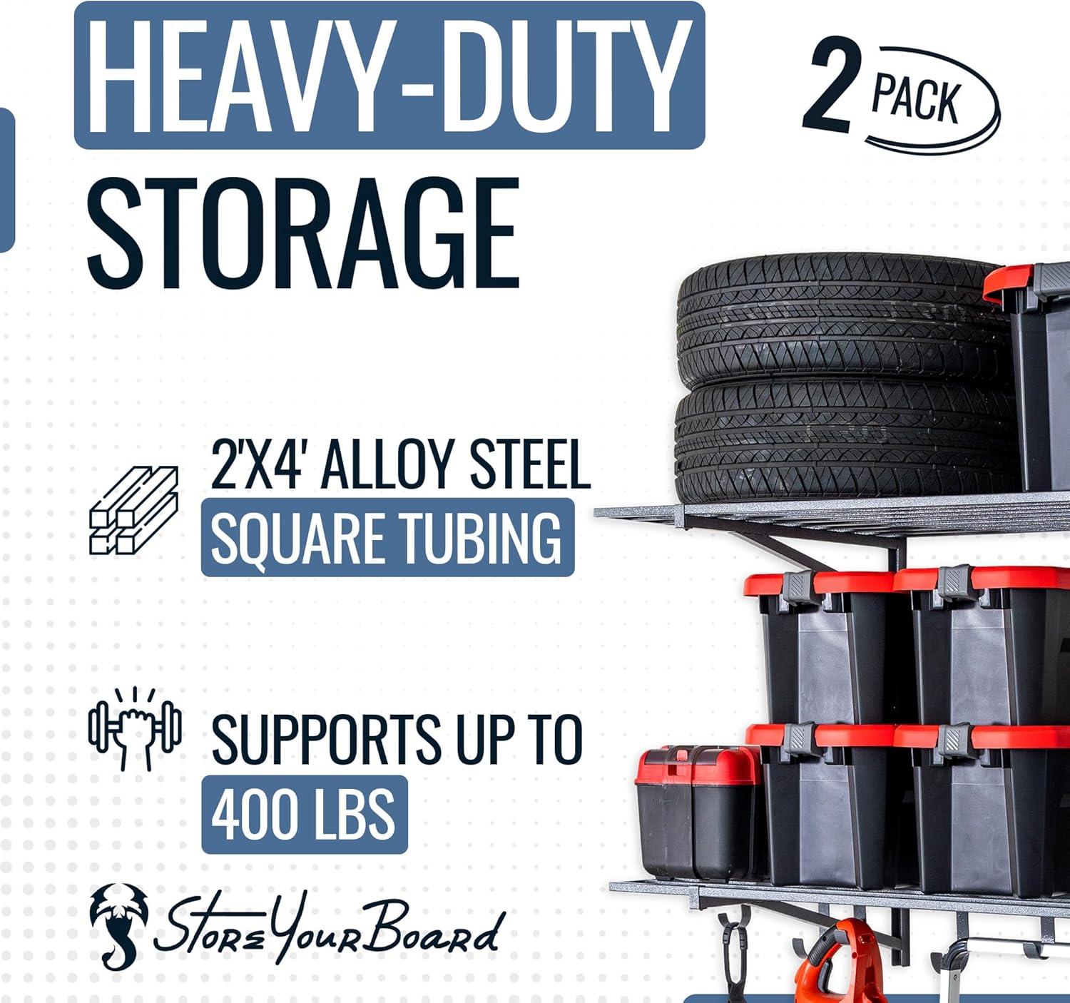 imageStoreYourBoard 2Pack Heavy Duty Wall Shelves  WallMounted Garage Storage Shelving and Organization for Sheds Closets or Utility Rooms  Holds 200 lbs 2ft x 4ft BlackHammered Gray