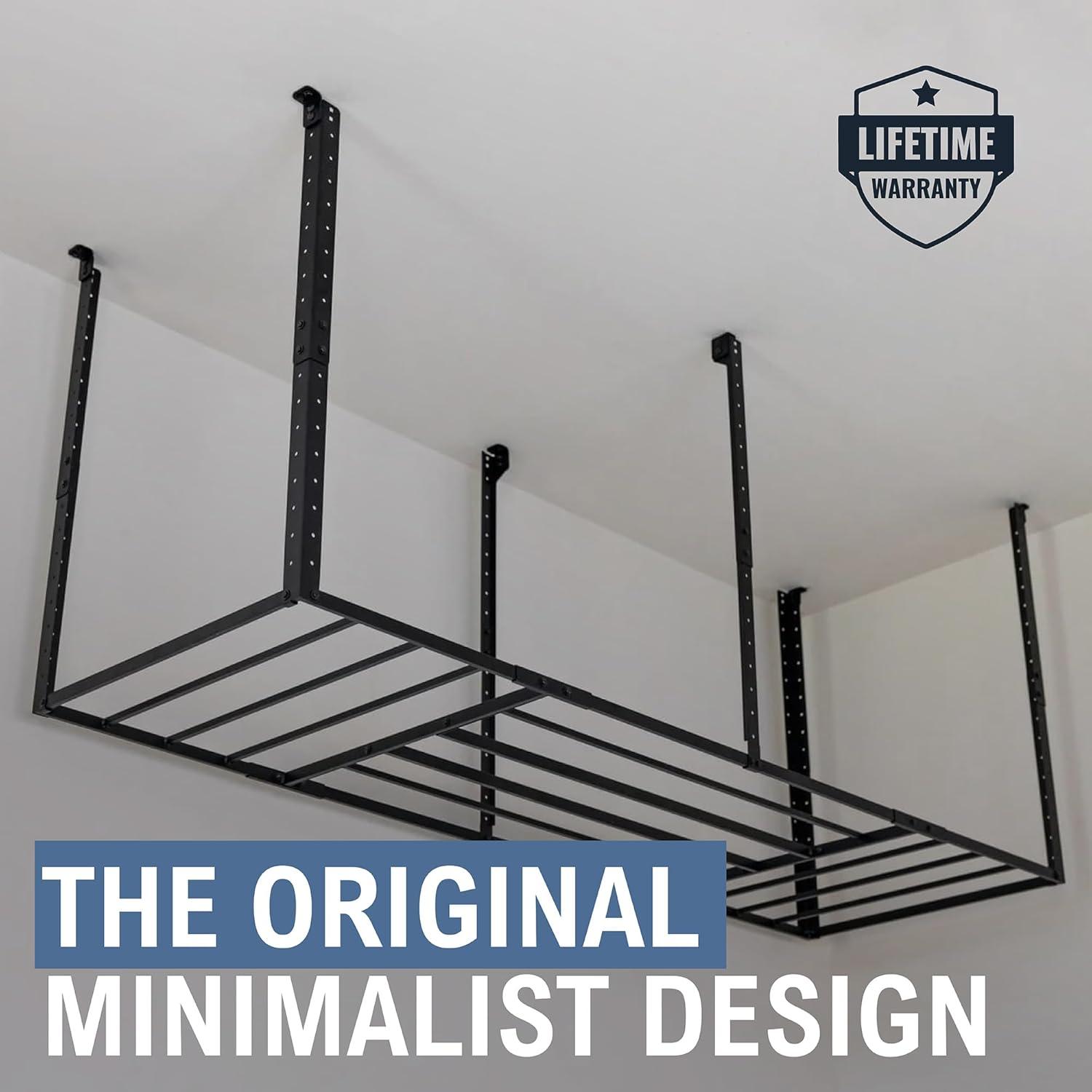 imageStoreYourBoard 4 x 8 Overhead Garage Storage Rack Ceiling Shelf Overhead Organization Heavy Duty Steel Platform Holds 700 lbs 96 in x 48 in x 40 in3 x 8 ft with Hooks