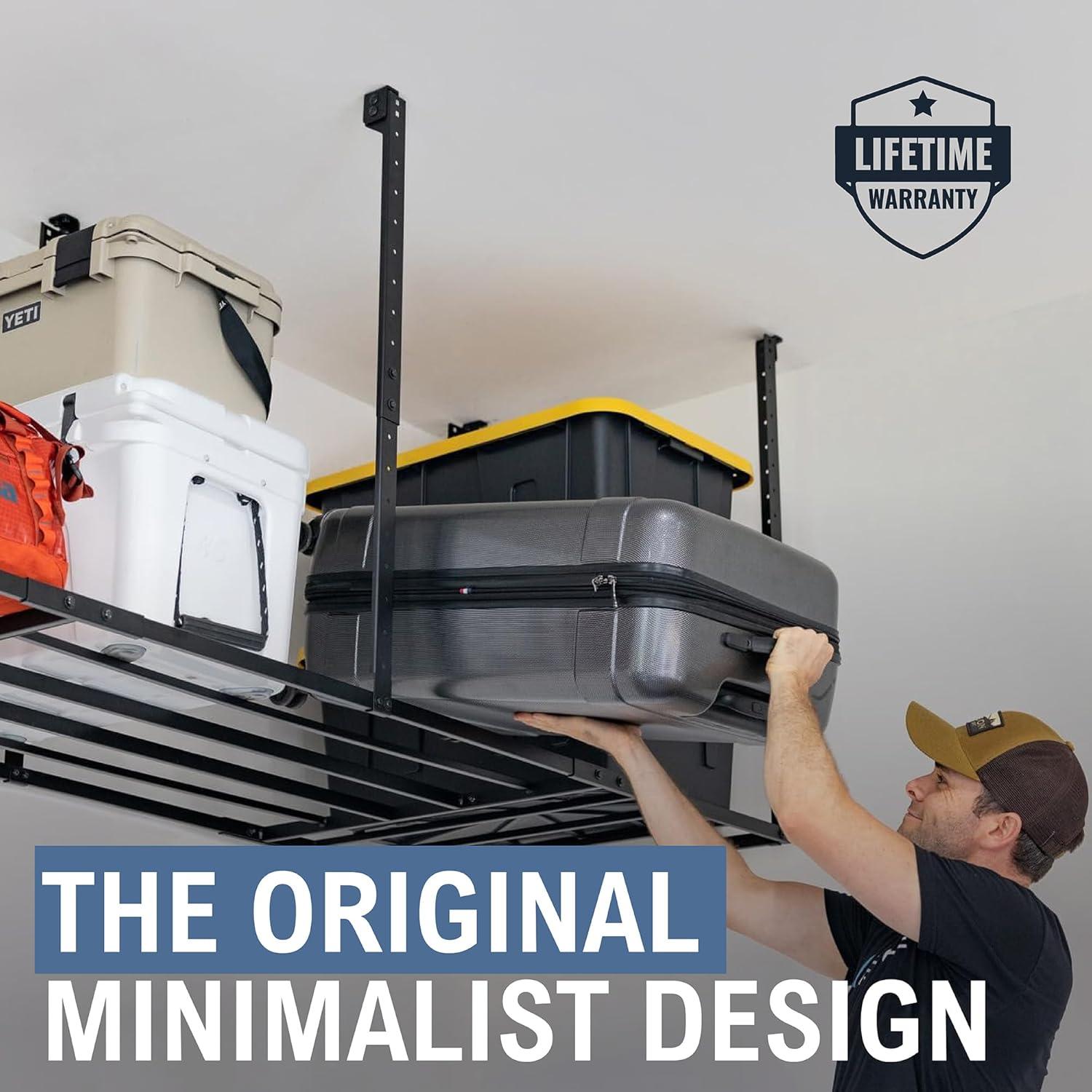 imageStoreYourBoard 4 x 8 Overhead Garage Storage Rack Ceiling Shelf Overhead Organization Heavy Duty Steel Platform Holds 700 lbs 96 in x 48 in x 40 in3 x 8 ft