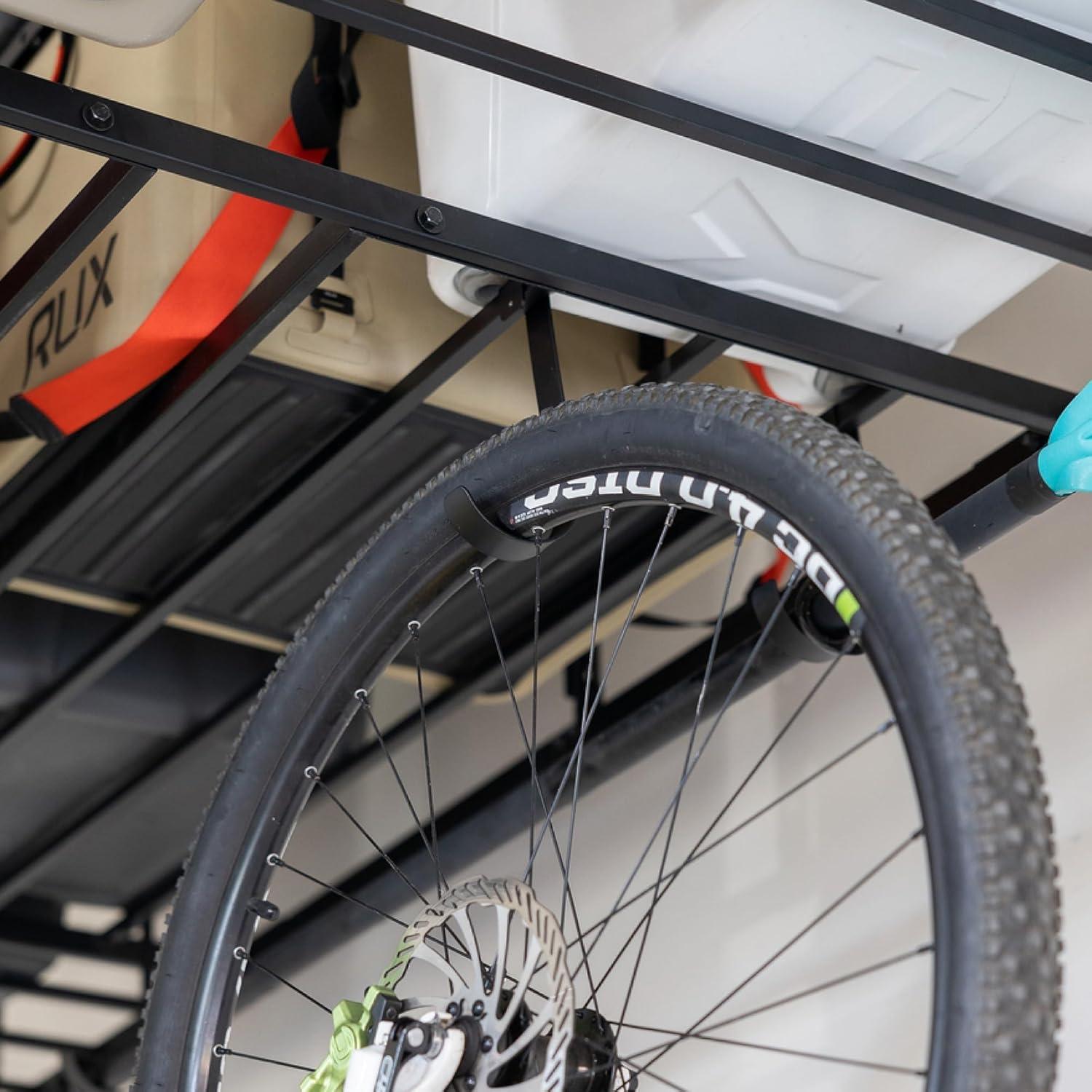 imageStoreYourBoard 4 x 8 Overhead Garage Storage Rack Ceiling Shelf Overhead Organization Heavy Duty Steel Platform Holds 700 lbs 96 in x 48 in x 40 in3 x 8 ft with Hooks