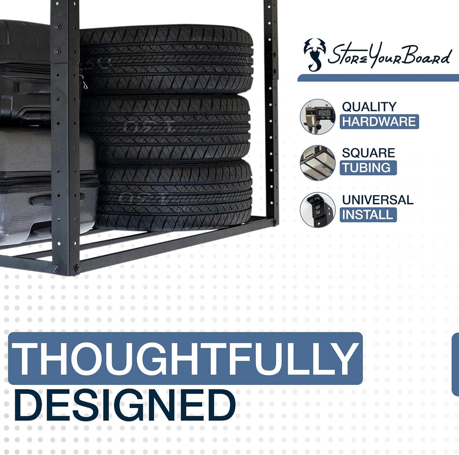 imageStoreYourBoard 4 x 8 Overhead Garage Storage Rack Ceiling Shelf Overhead Organization Heavy Duty Steel Platform Holds 700 lbs 96 in x 48 in x 40 in3 x 8 ft