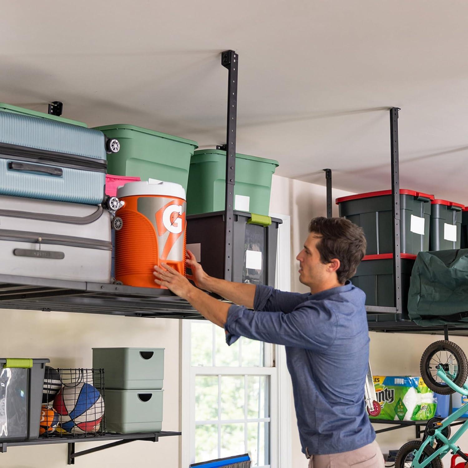 imageStoreYourBoard 4 x 8 Overhead Garage Storage Rack Ceiling Shelf Overhead Organization Heavy Duty Steel Platform Holds 700 lbs 96 in x 48 in x 40 in4 x 8 ft