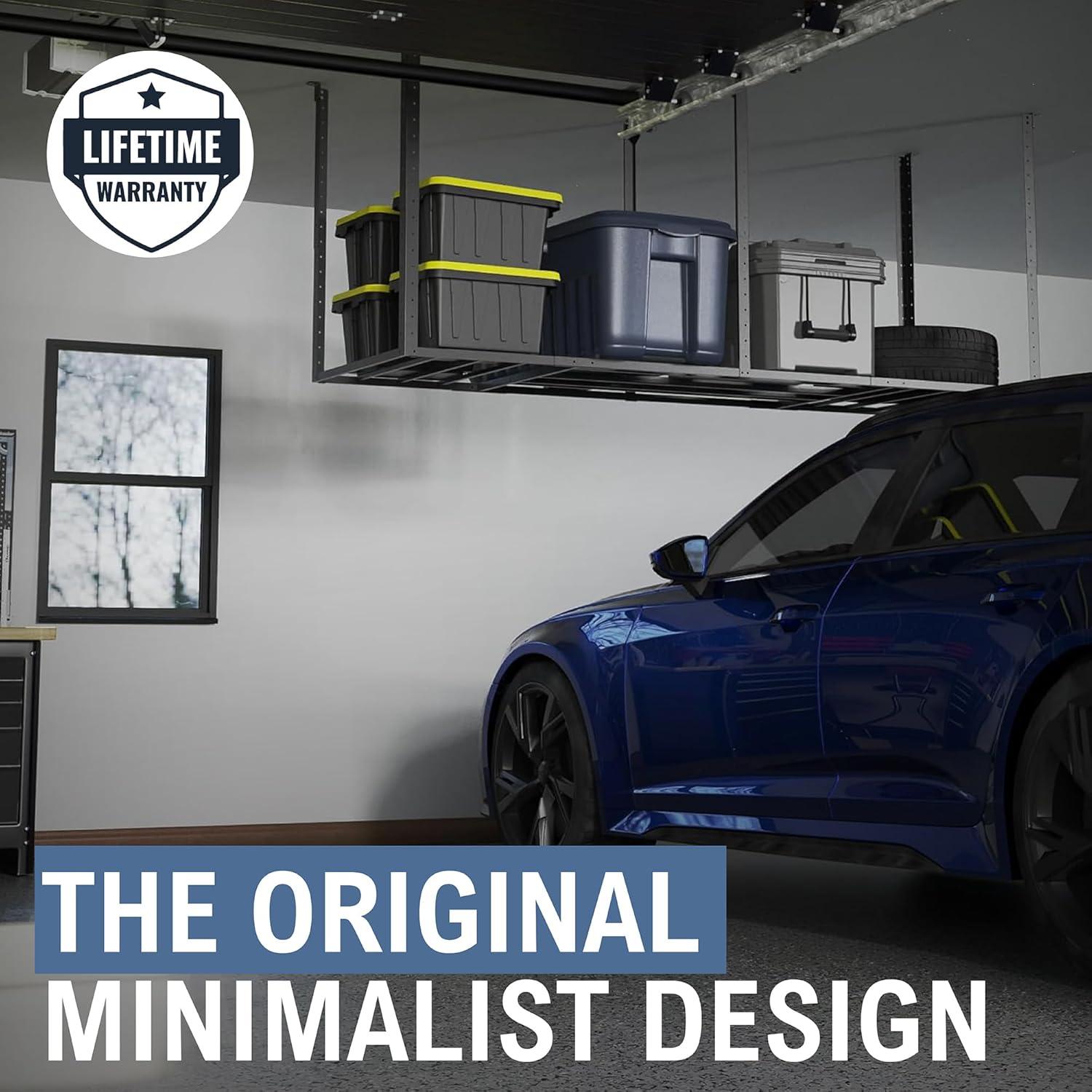 imageStoreYourBoard 4 x 8 Overhead Garage Storage Rack Ceiling Shelf Overhead Organization Heavy Duty Steel Platform Holds 700 lbs 96 in x 48 in x 40 in4 x 8 ft