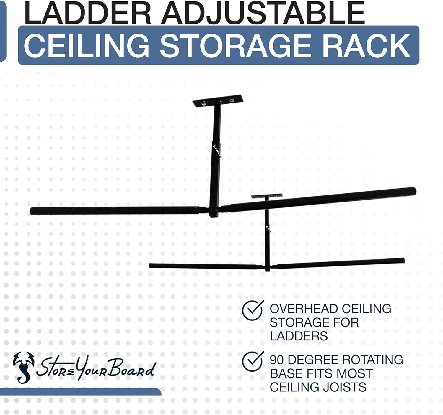imageStoreYourBoard Adjustable Ceiling Rack  Hi Port 2 Garage Ceiling Ladder Hanger  Adjustable Overhead Ladder Storage for Step ampamp Extension Ladders  Garage Organization  Holds 75 lbsFull