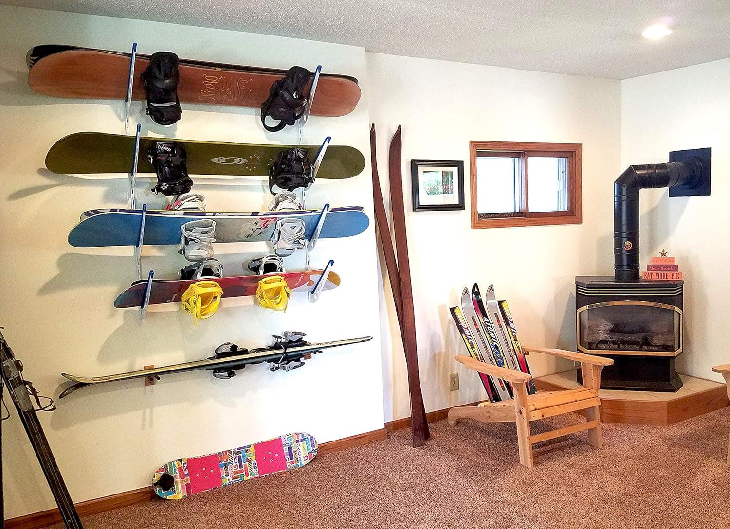 imageStoreYourBoard Adjustable Snowboard Storage Rack Wall Mount 4 Board DisplayWhite