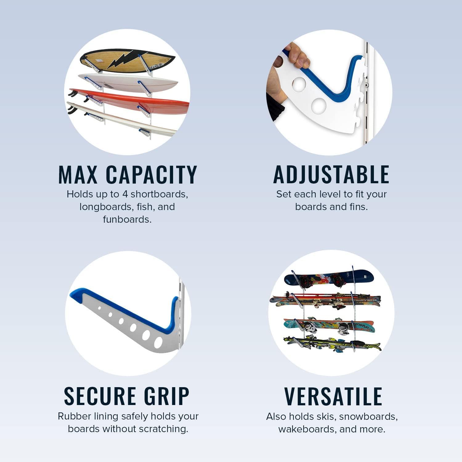 imageStoreYourBoard Adjustable Surfboard Storage Rack 4 Board Wall Mount DisplayWhite