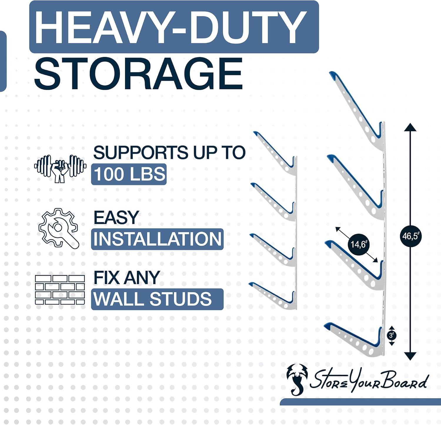 imageStoreYourBoard Adjustable Wakeboard Storage Rack  Wall Mount 4 Level Display Heavy Duty Water Sports Gear Hanger for Wakeboards Wakesurf Boards and More Holds up to 100 lbsWhite