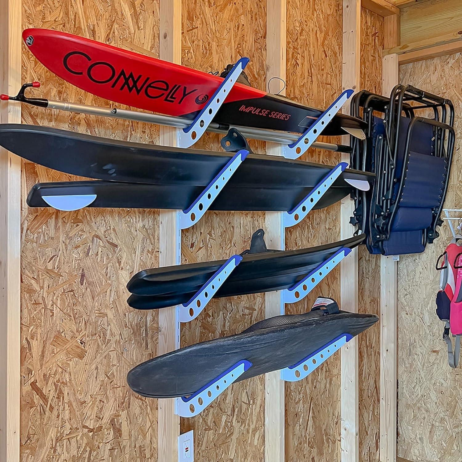 imageStoreYourBoard Adjustable Wakeboard Storage Rack  Wall Mount 4 Level Display Heavy Duty Water Sports Gear Hanger for Wakeboards Wakesurf Boards and More Holds up to 100 lbsWhite