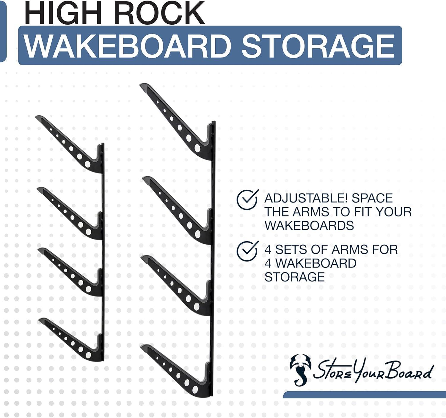 imageStoreYourBoard Adjustable Wakeboard Storage Rack  Wall Mount 4 Level Display Heavy Duty Water Sports Gear Hanger for Wakeboards Wakesurf Boards and More Holds up to 100 lbsBlack